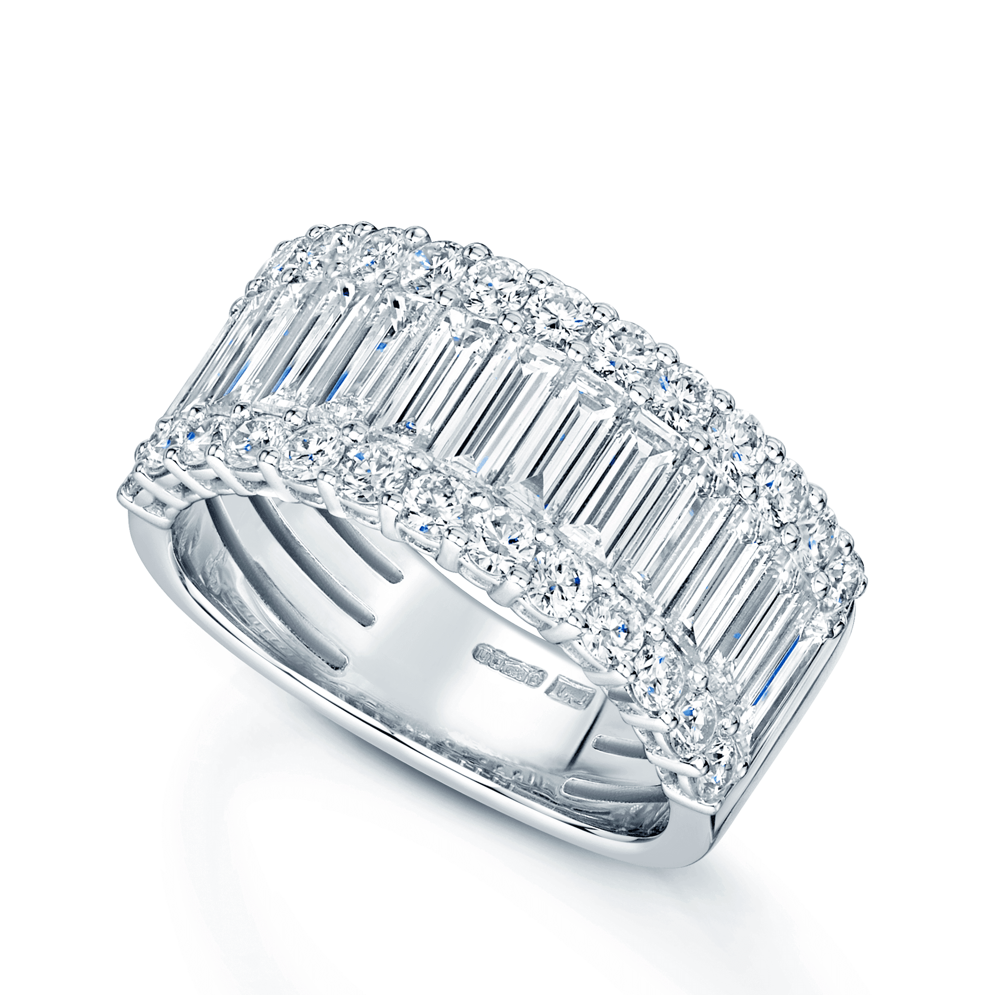 Berry's Platinum Baguette And Round Brilliant Cut Diamond Three Row Fancy Wide Dress Ring - Berry's Jewellers