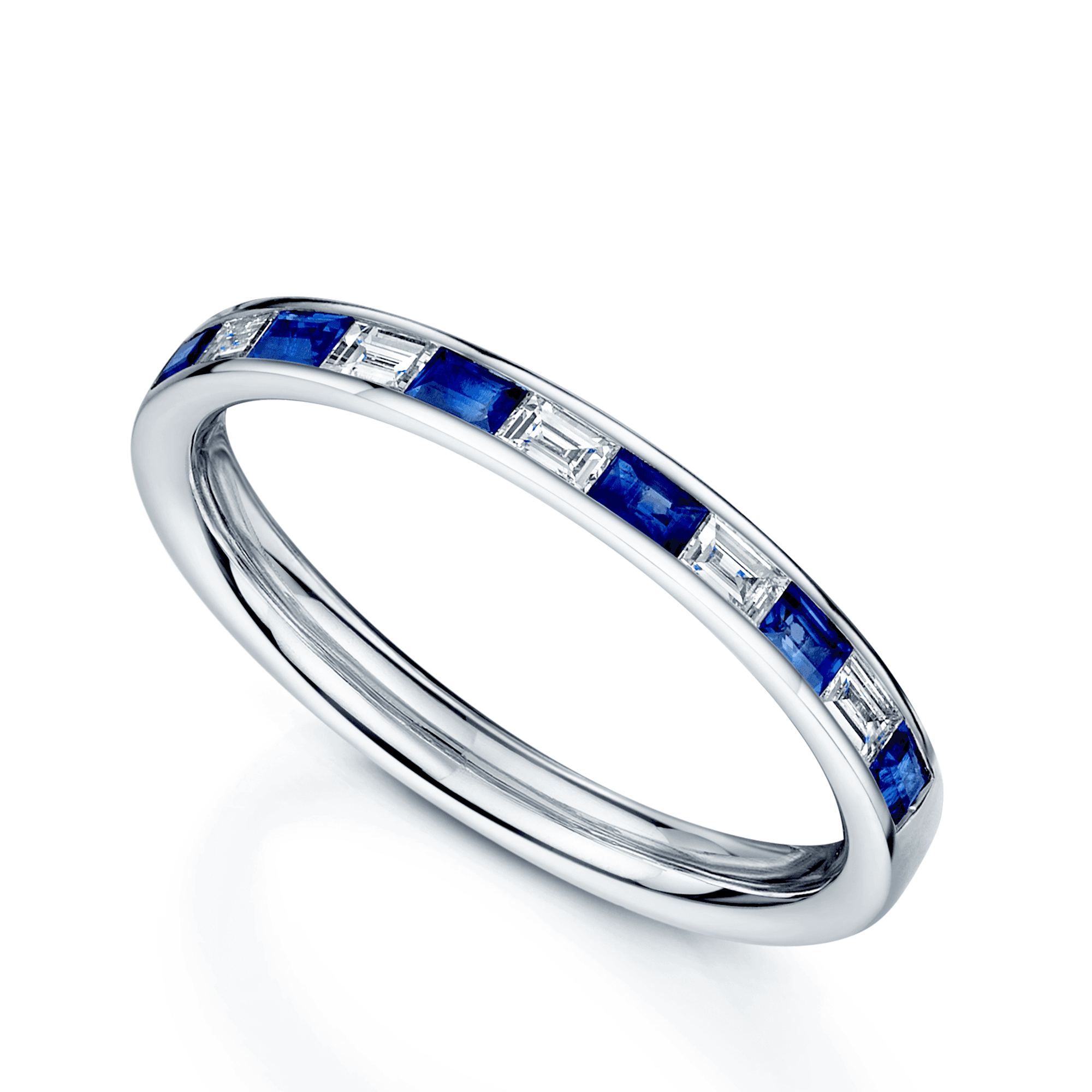 Berry's Platinum Baguette Cut Sapphire And Diamond Half Eternity Ring - Berry's Jewellers