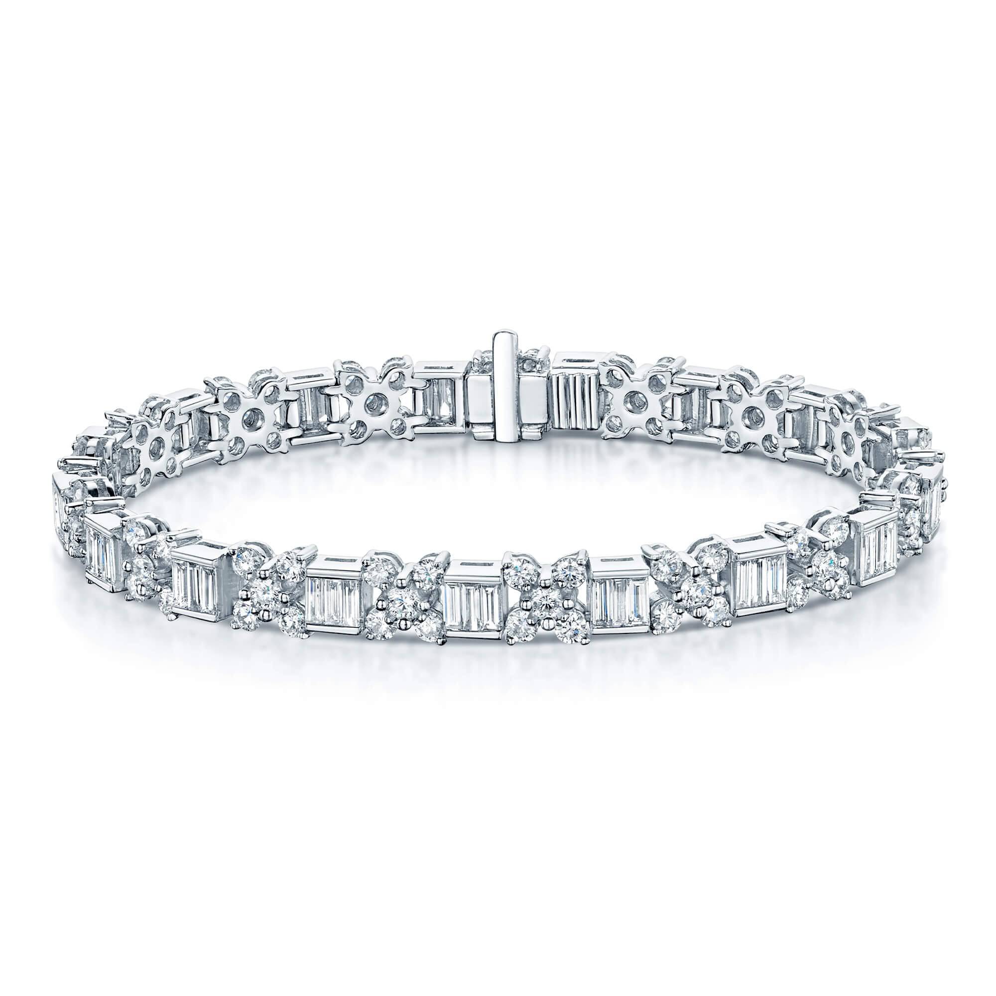 Platinum Baguette & Round Brilliant Cut Diamond Bracelet