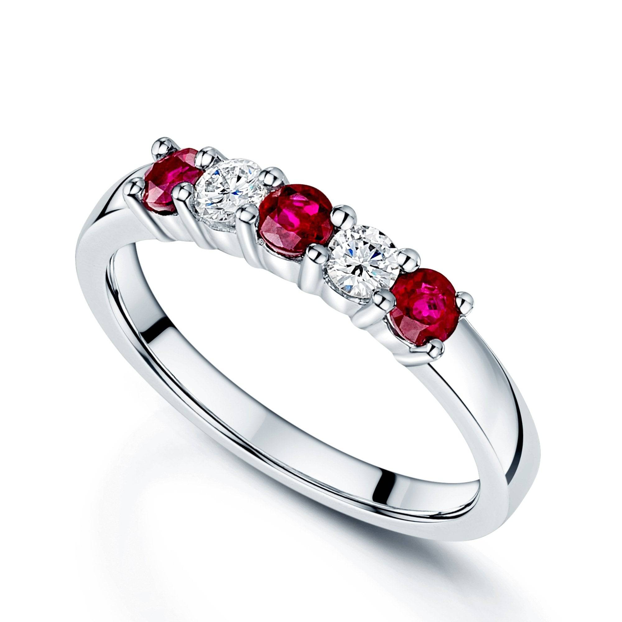 Platinum Brilliant Cut Ruby & Diamond Five Stone Half Eternity Ring