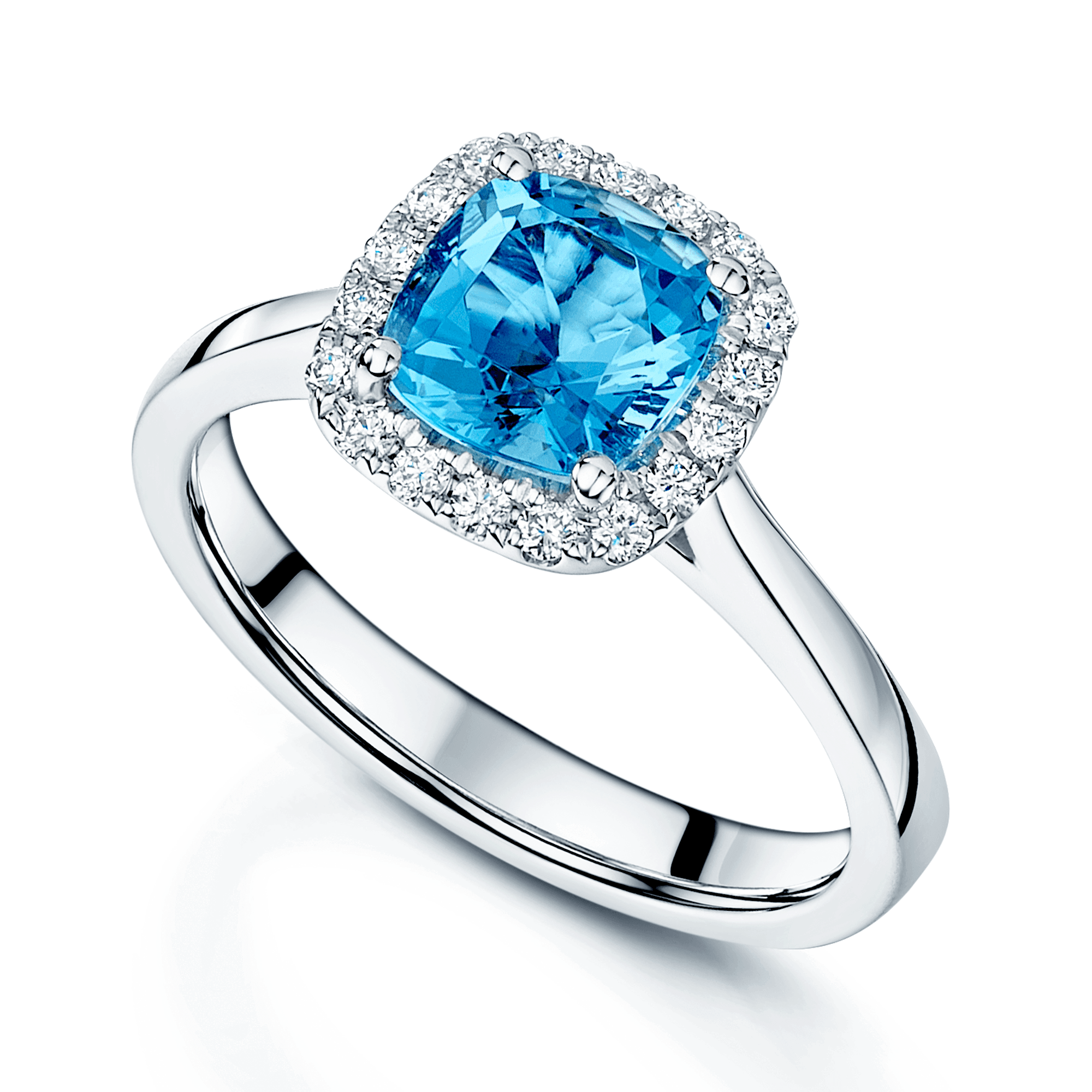 Berry's Platinum Cushion Cut Aquamarine And Diamond Cluster Ring - Berry's Jewellers