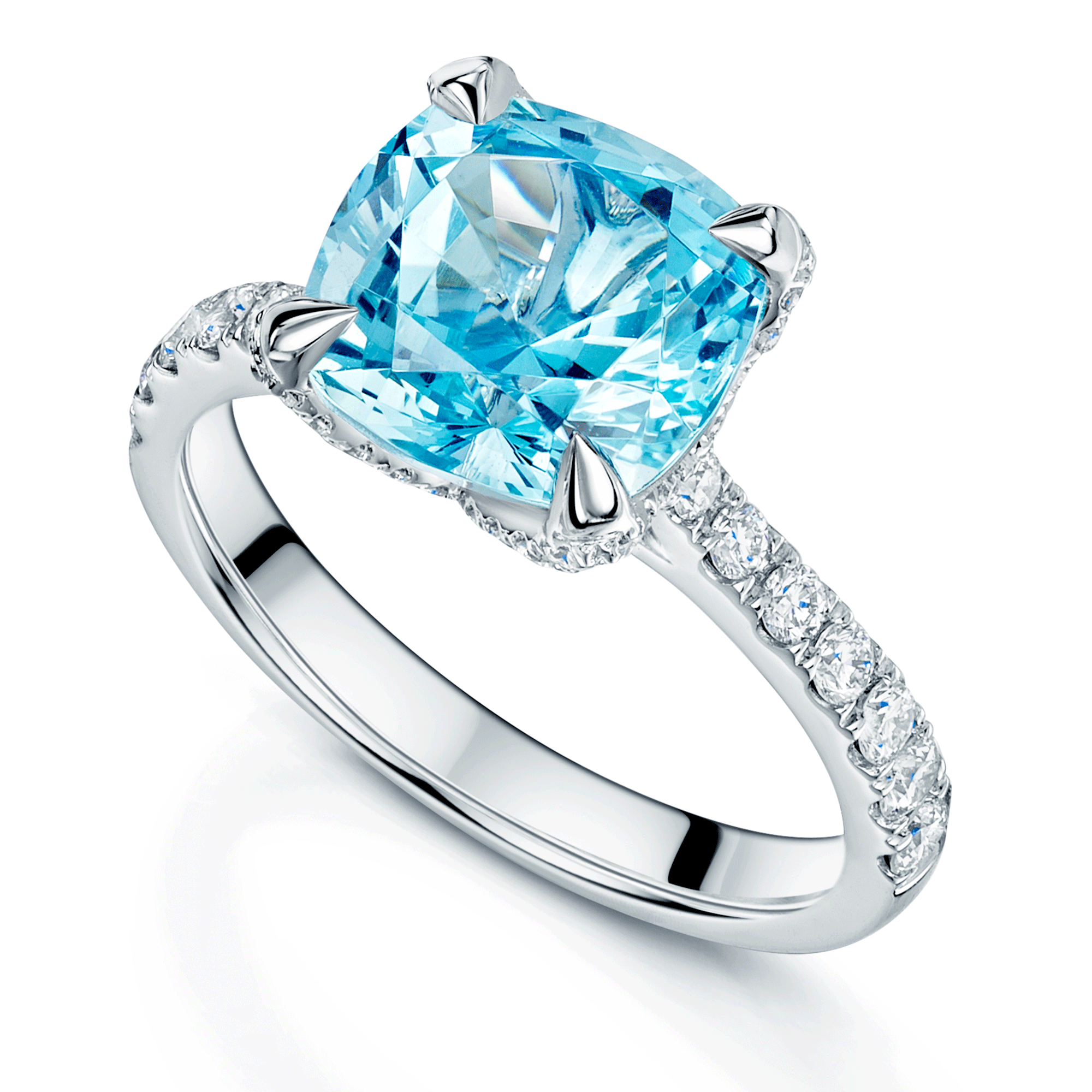 Berry's Platinum Cushion Cut Aquamarine & Diamond Ring - Berry's Jewellers