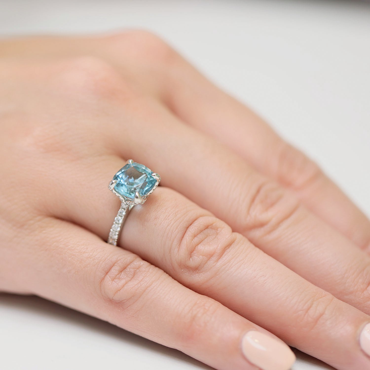 Berry's Platinum Cushion Cut Aquamarine & Diamond Ring - Berry's Jewellers