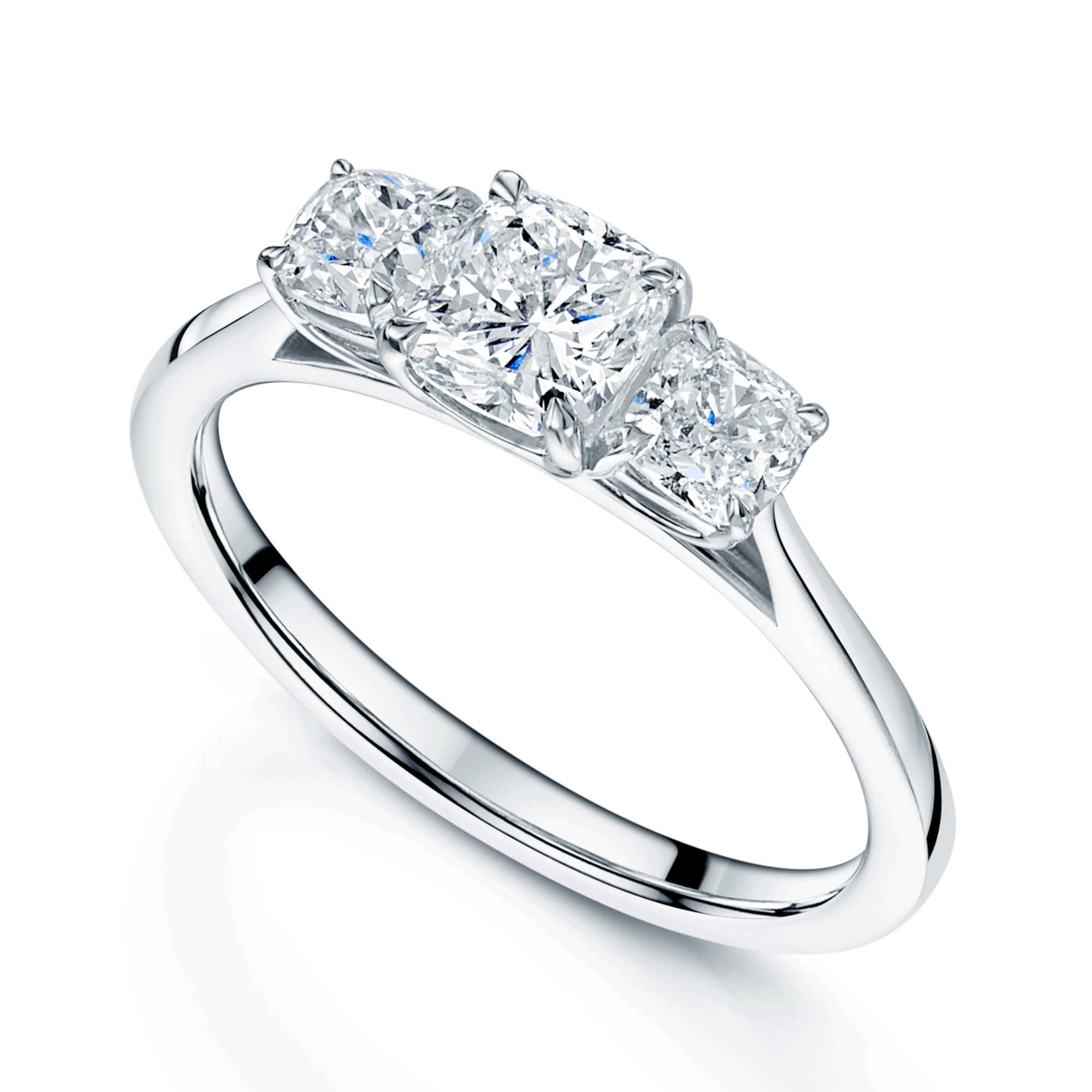 Platinum Cushion Cut Diamond Three Stone Ring