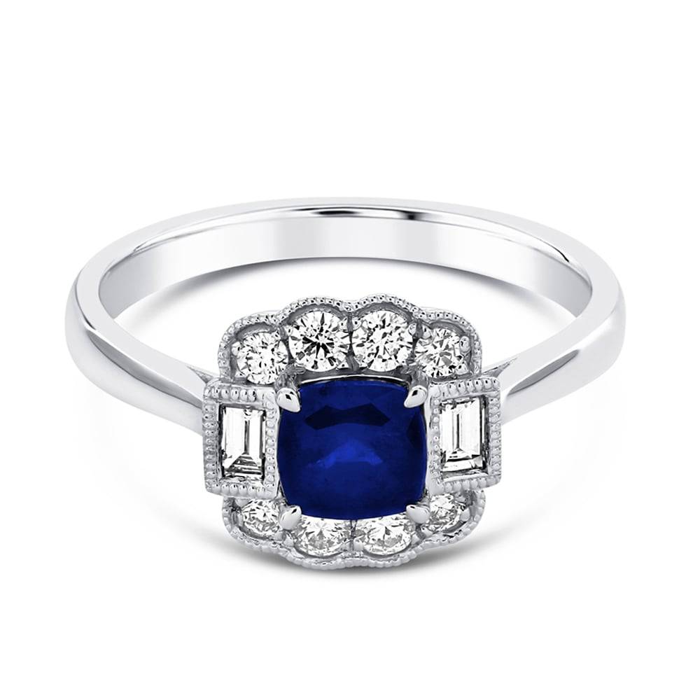 Berry's Platinum Cushion Cut Sapphire & Diamond Set Surround Ring - Berry's Jewellers