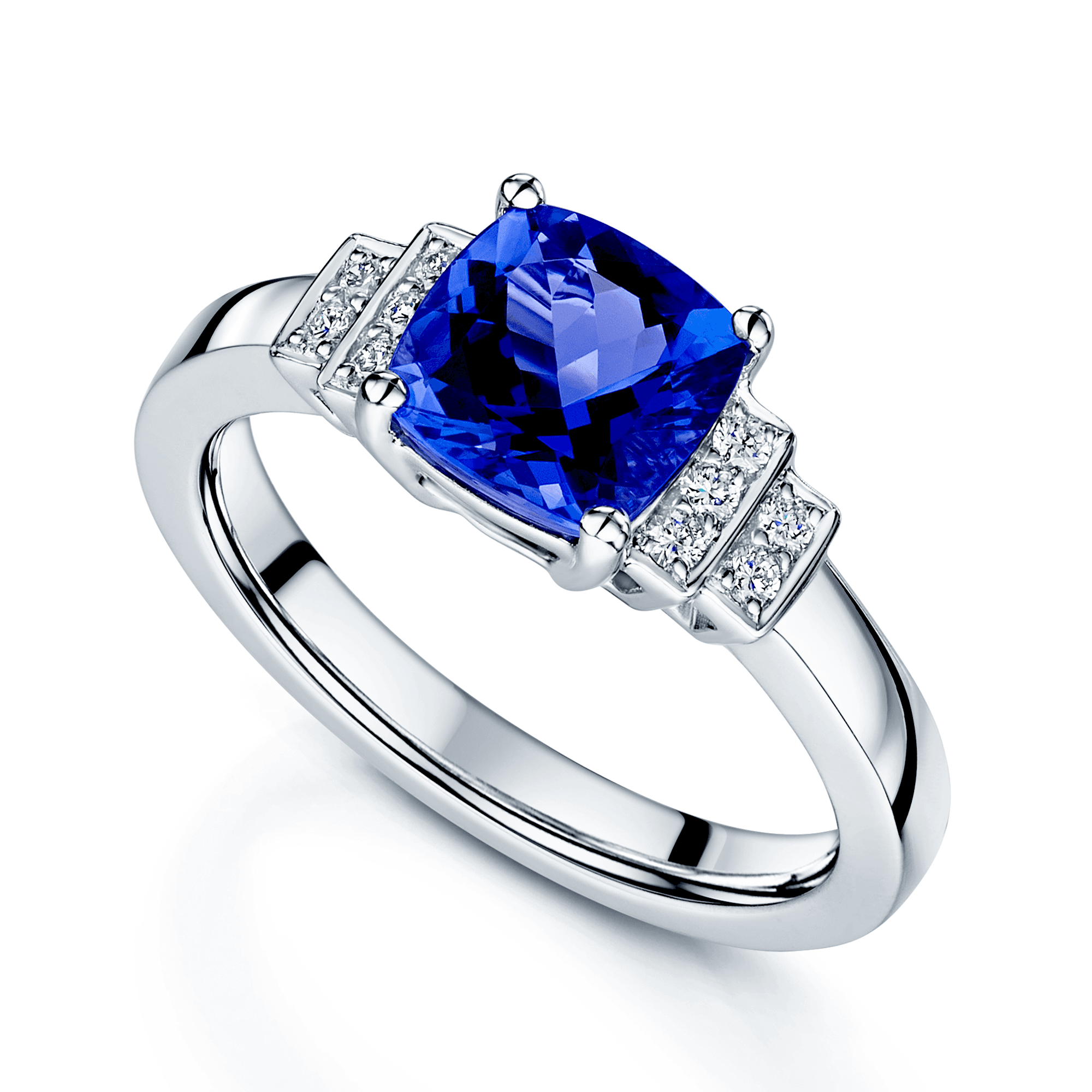 Berry's Platinum Cushion Cut Tanzanite And Diamond Fancy Stepped Dress Ring - Berry's Jewellers