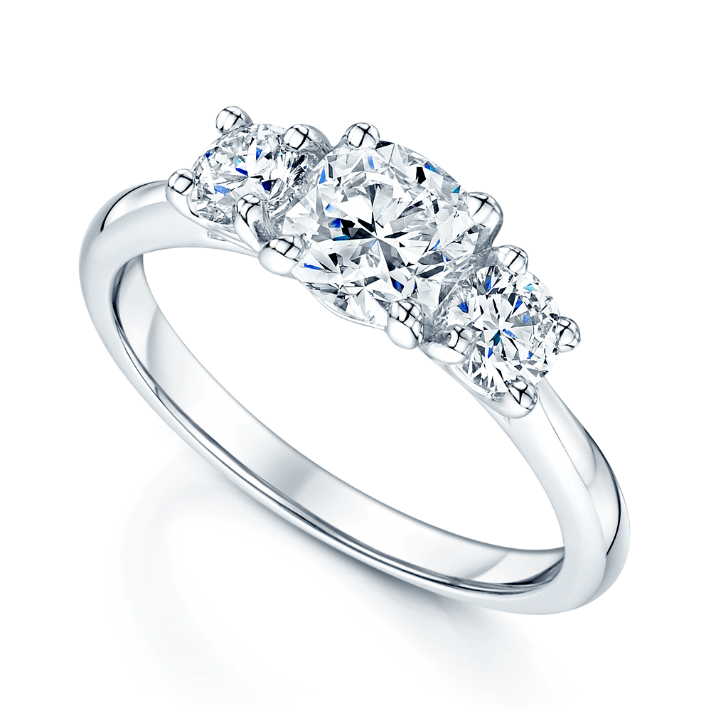 Platinum Cushion & Round Brilliant Cut Diamond Trilogy Ring