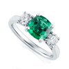 Berry's Platinum Cushion Shape Emerald & Diamond Three Stone Ring - Berry's Jewellers