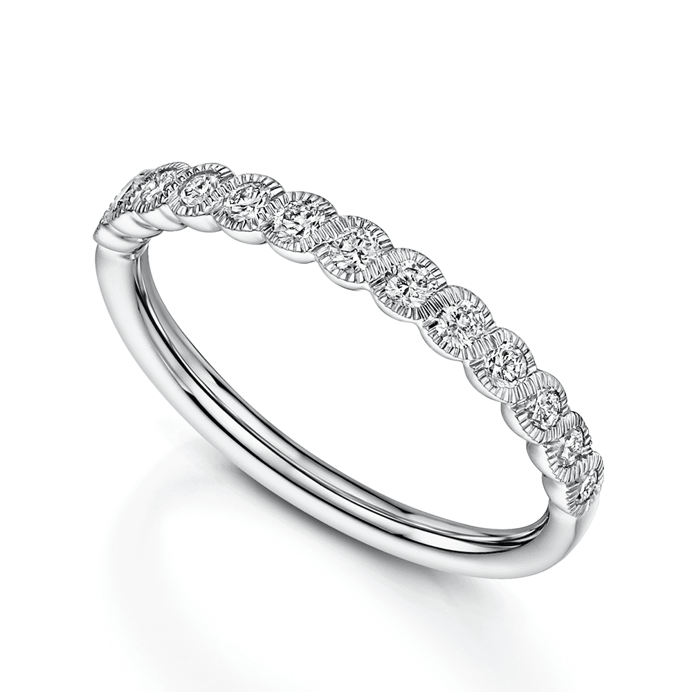 Berry's Platinum Diamond Fancy Grain Edged Half Eternity Ring - Berry's Jewellers