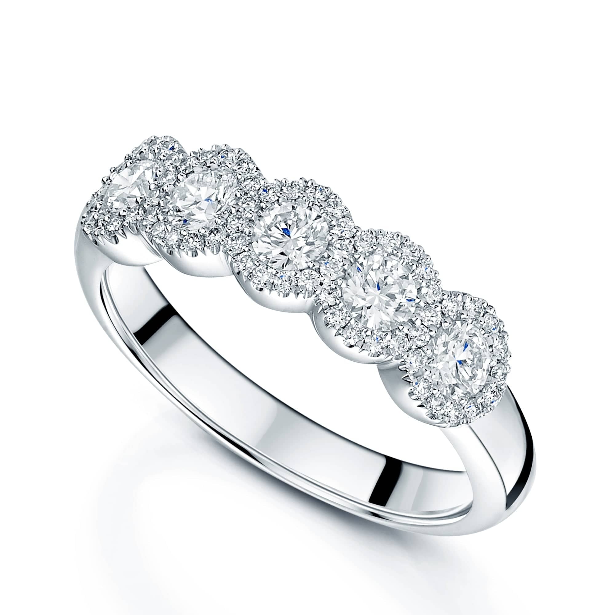 Berry's Platinum Diamond Five Stone Halo Set Half Eternity Ring - Berry's Jewellers