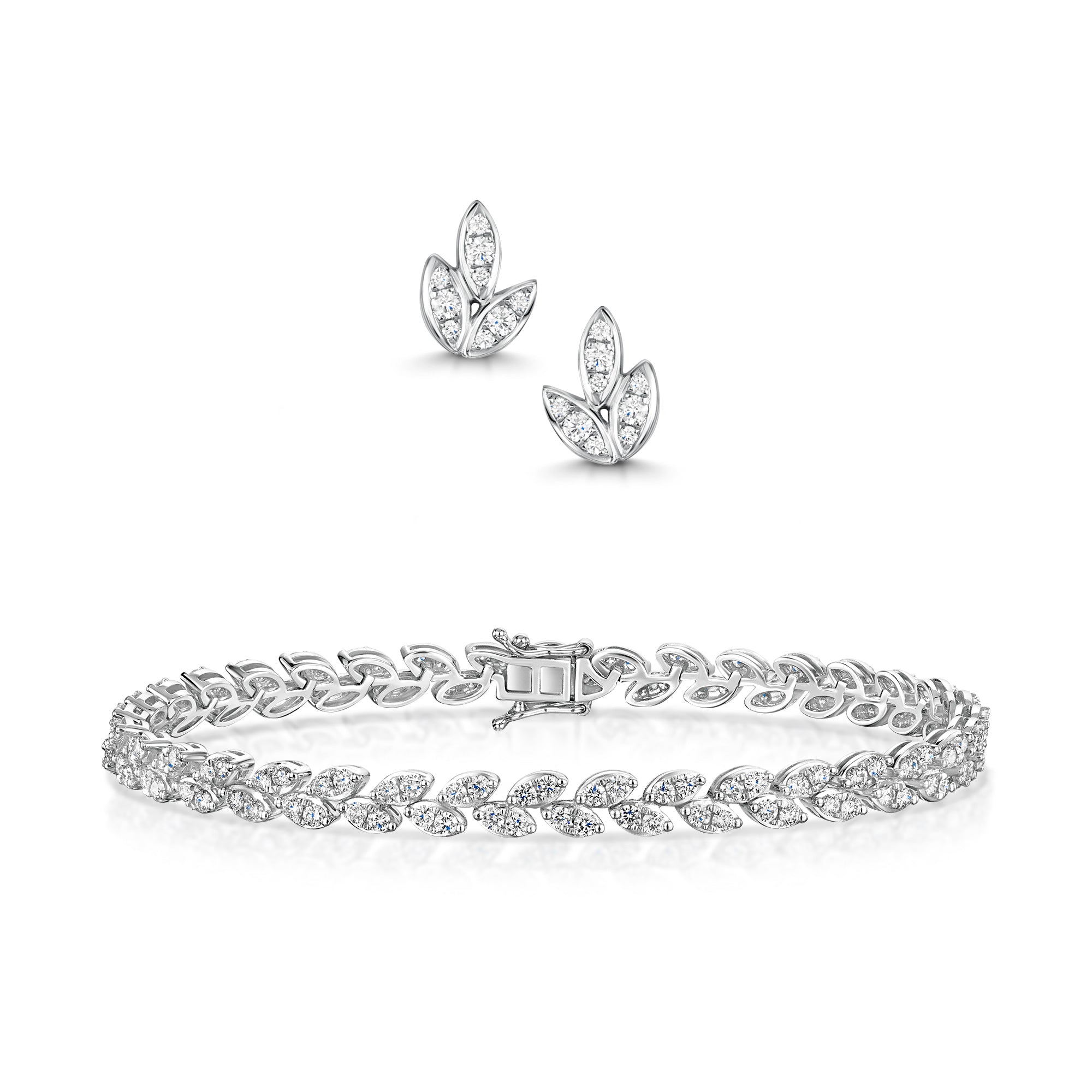 Platinum Diamond Tennis Bracelet & 18ct White Gold Earring Set