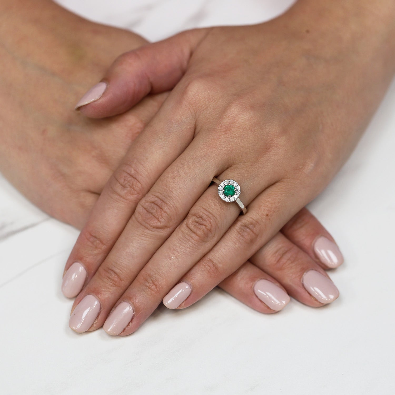 Berry's Platinum Emerald And Diamond Halo Surround Dress Ring - Berry's Jewellers