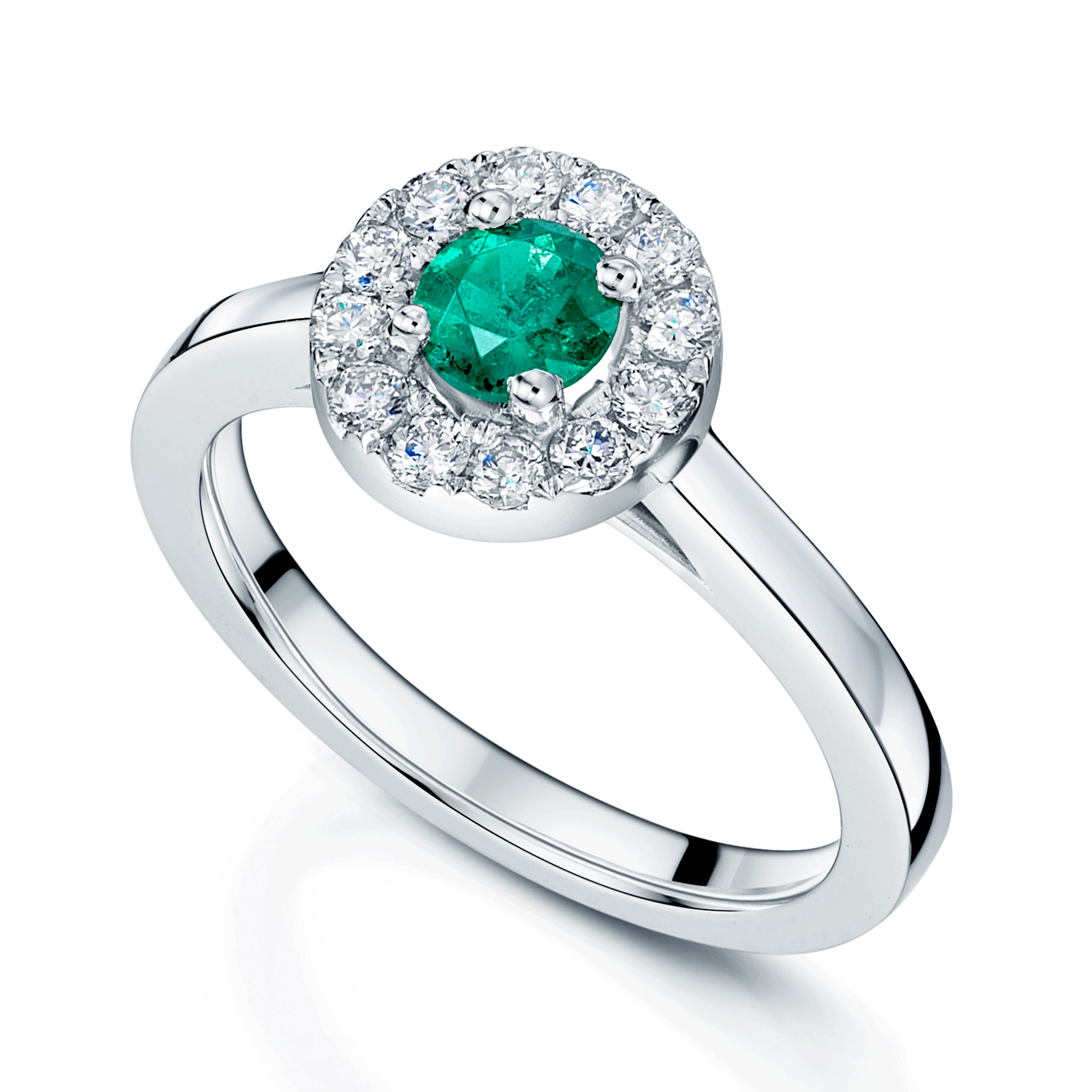 Platinum Emerald And Diamond Halo Surround Dress Ring