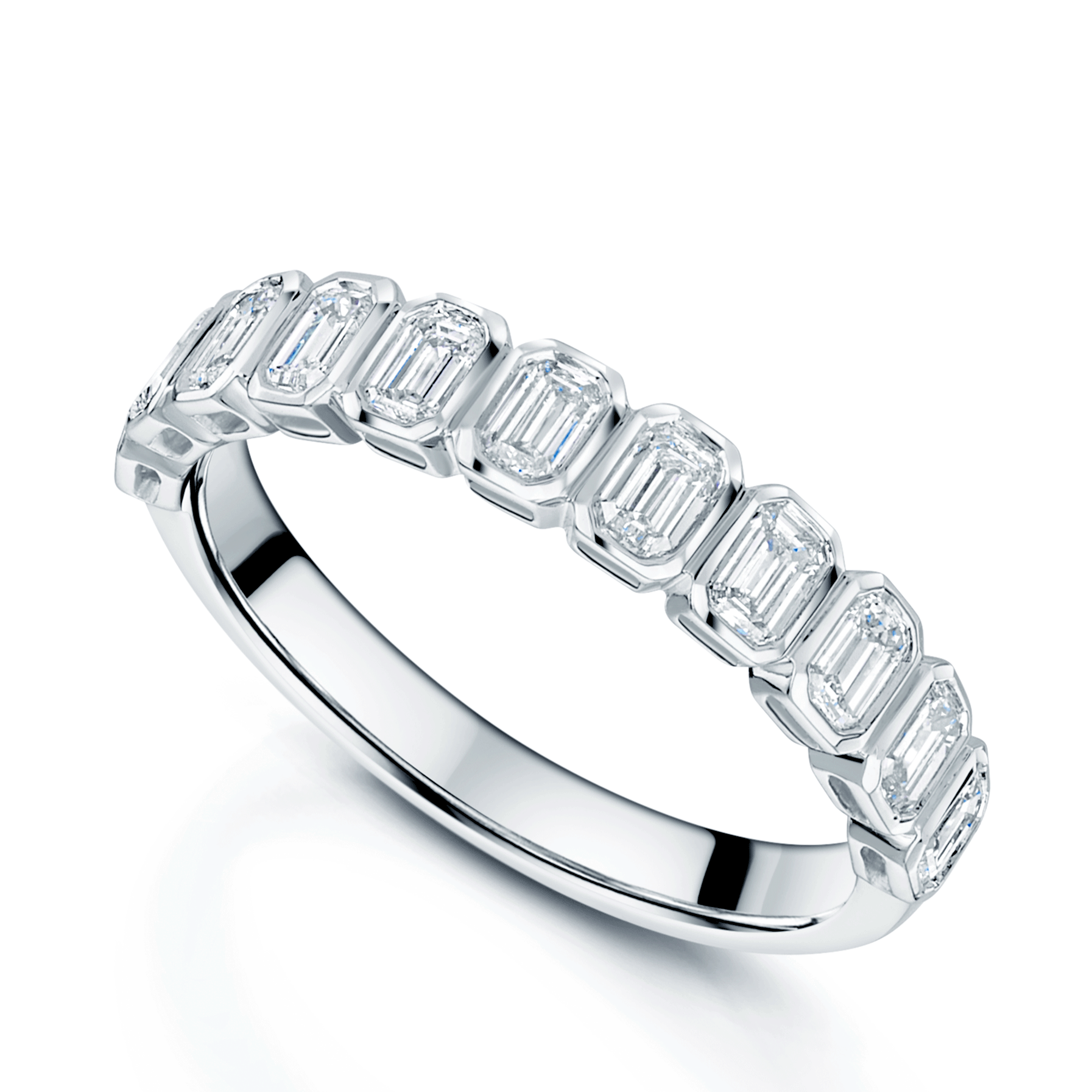 Berry's Platinum Emerald Cut 1.00 Carat Diamond Half Eternity Rub Over Set Ring - Berry's Jewellers