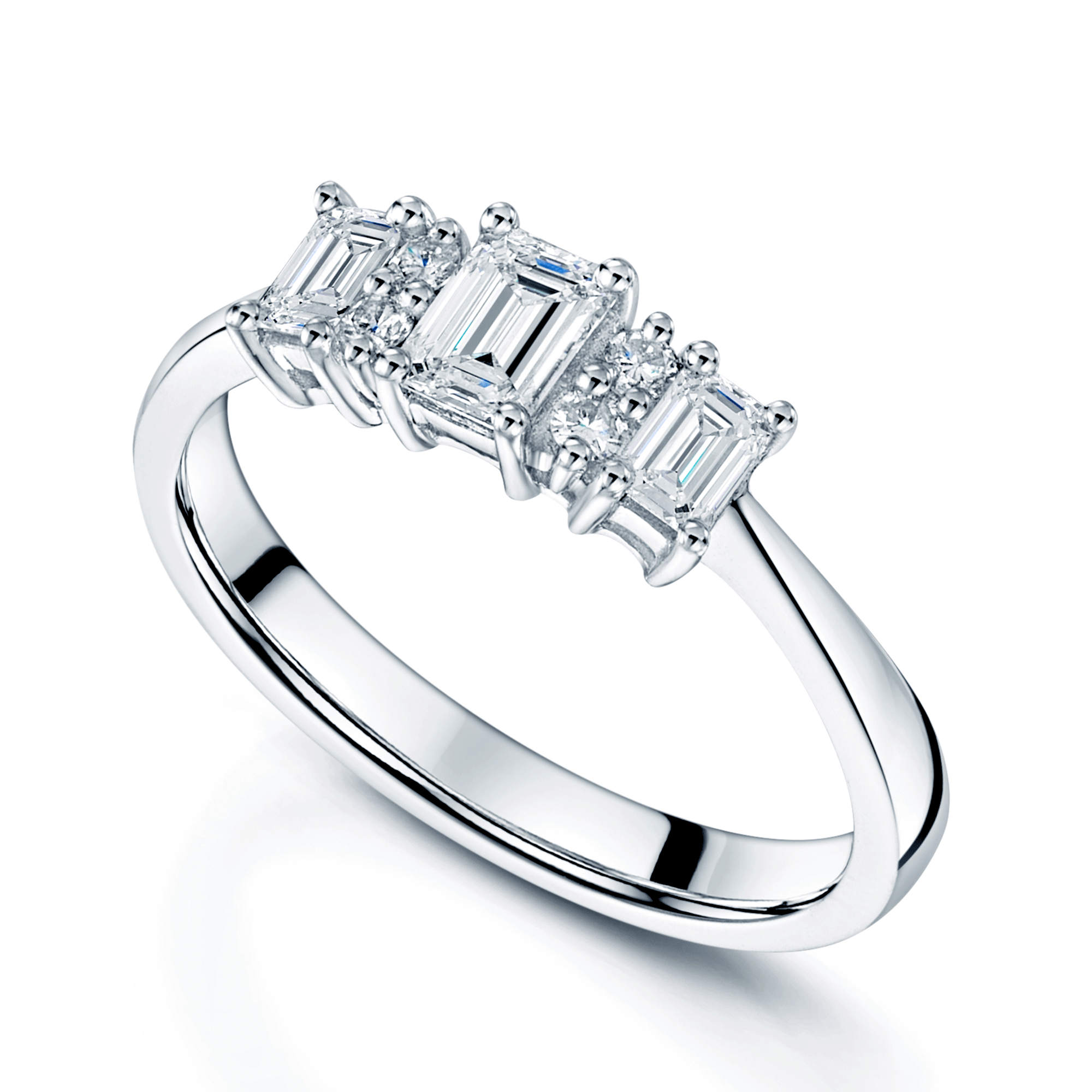 Platinum Emerald Cut And Round Brilliant Cut Seven Stone Diamond Ring