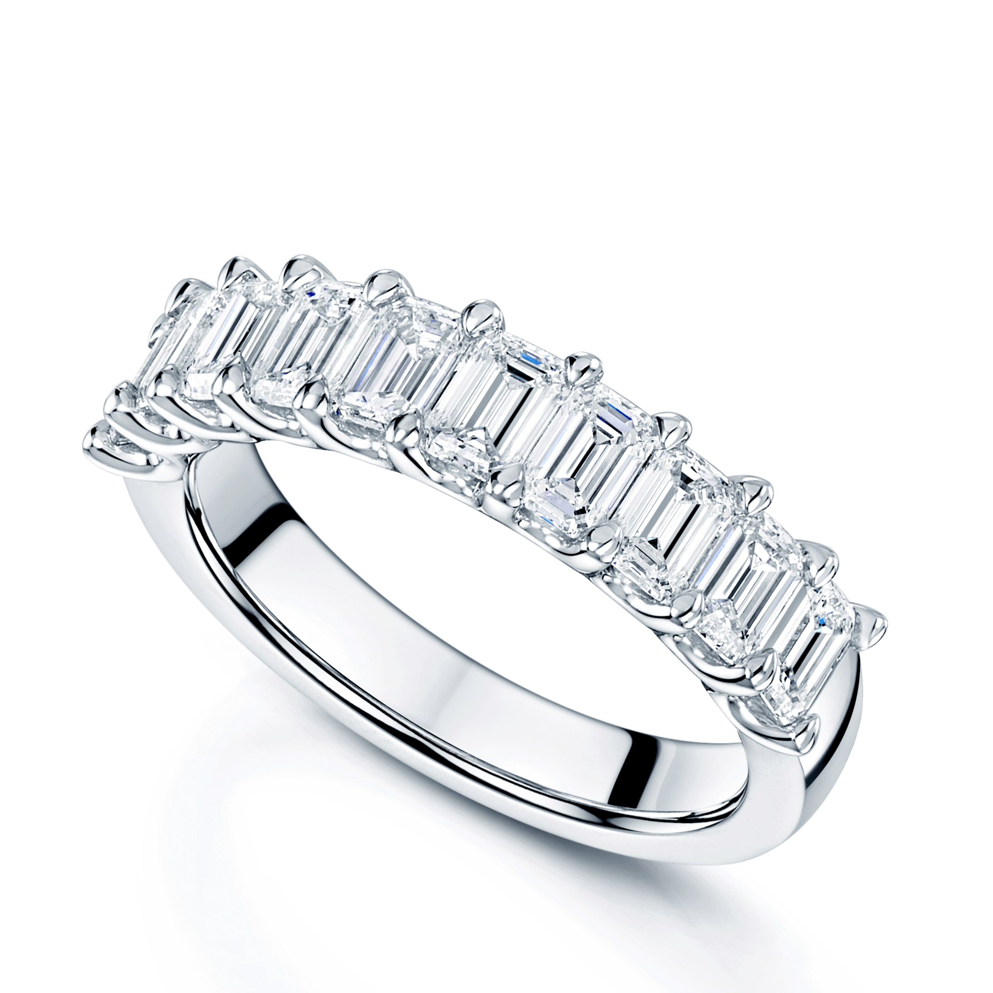 Berry's Platinum Emerald Cut Diamond Claw Set Half Eternity Ring - Berry's Jewellers