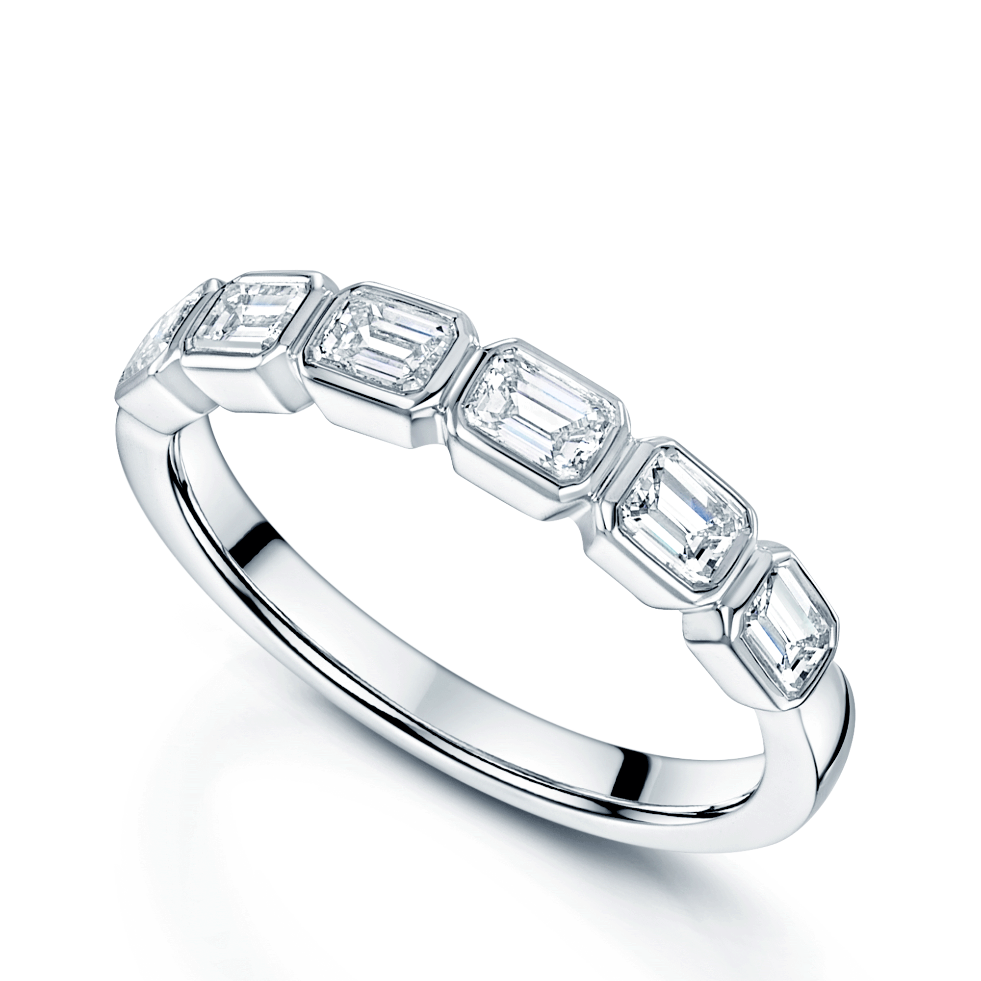 Berry's Platinum Emerald Cut Diamond Rub Over Style Half Eternity Ring - Berry's Jewellers