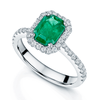 Berry's Platinum Emerald Cut Emerald And diamond Halo Ring With Diamond Set Shoulders - Berry's Jewellers