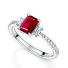 Berry's Platinum Emerald Cut Ruby And Diamond Three Stone Ring With Diamond Set Shoulders - Berry's Jewellers