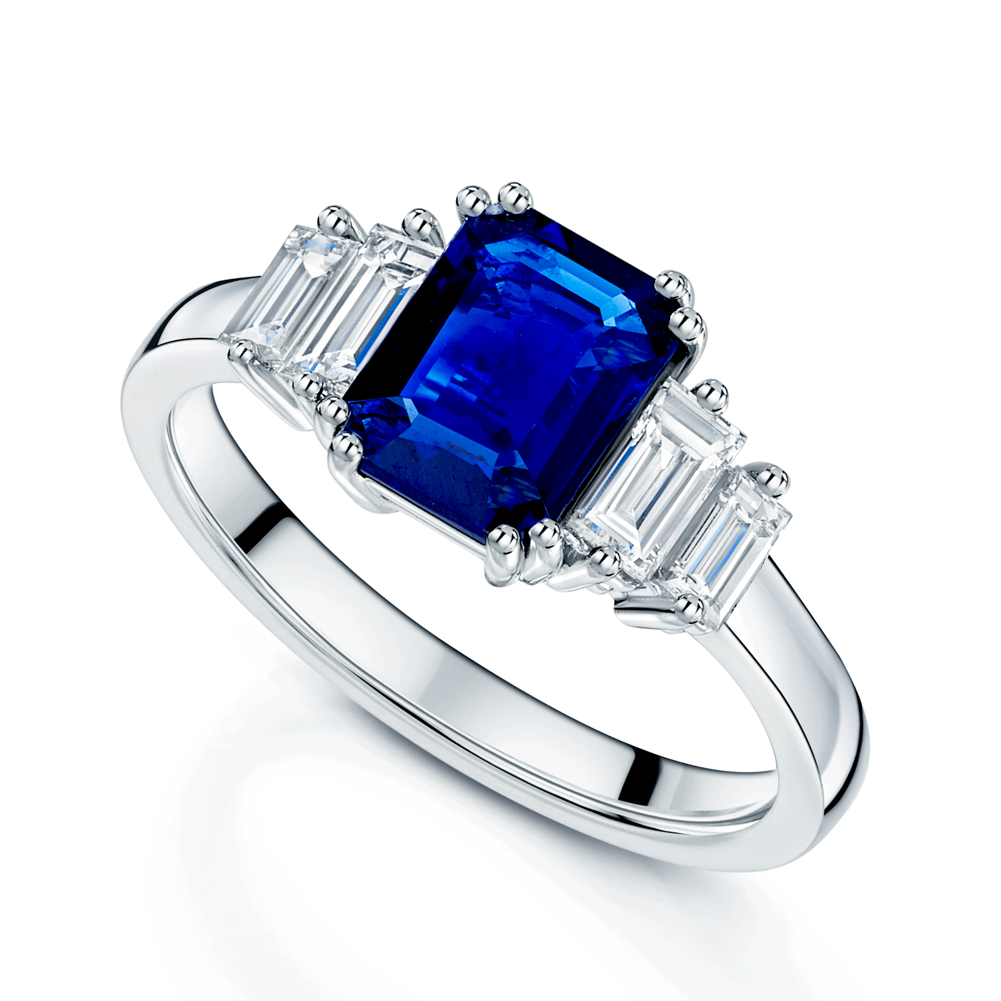 Berry's Platinum Emerald Cut Sapphire And Diamond Five Stone Dress Ring - Berry's Jewellers