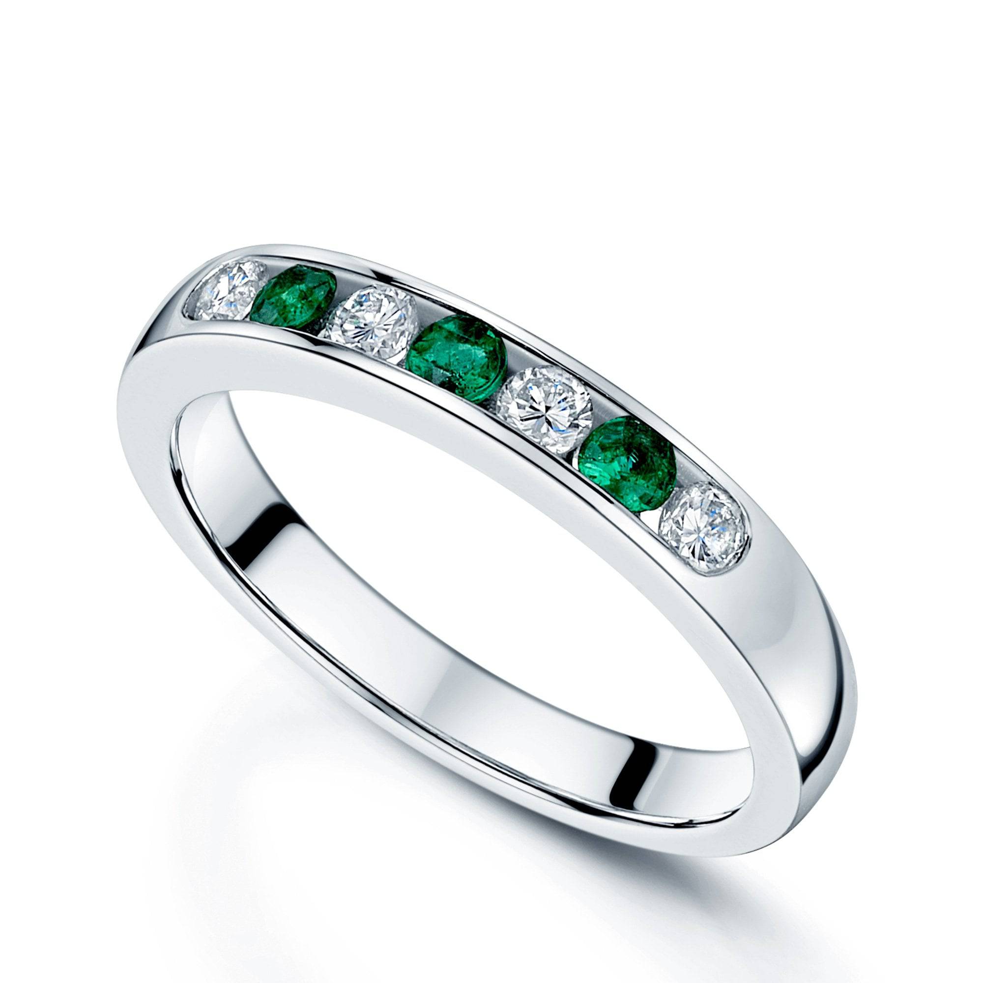 Berry's Platinum Emerald & Diamond Channel Set Half Eternity Ring - Berry's Jewellers