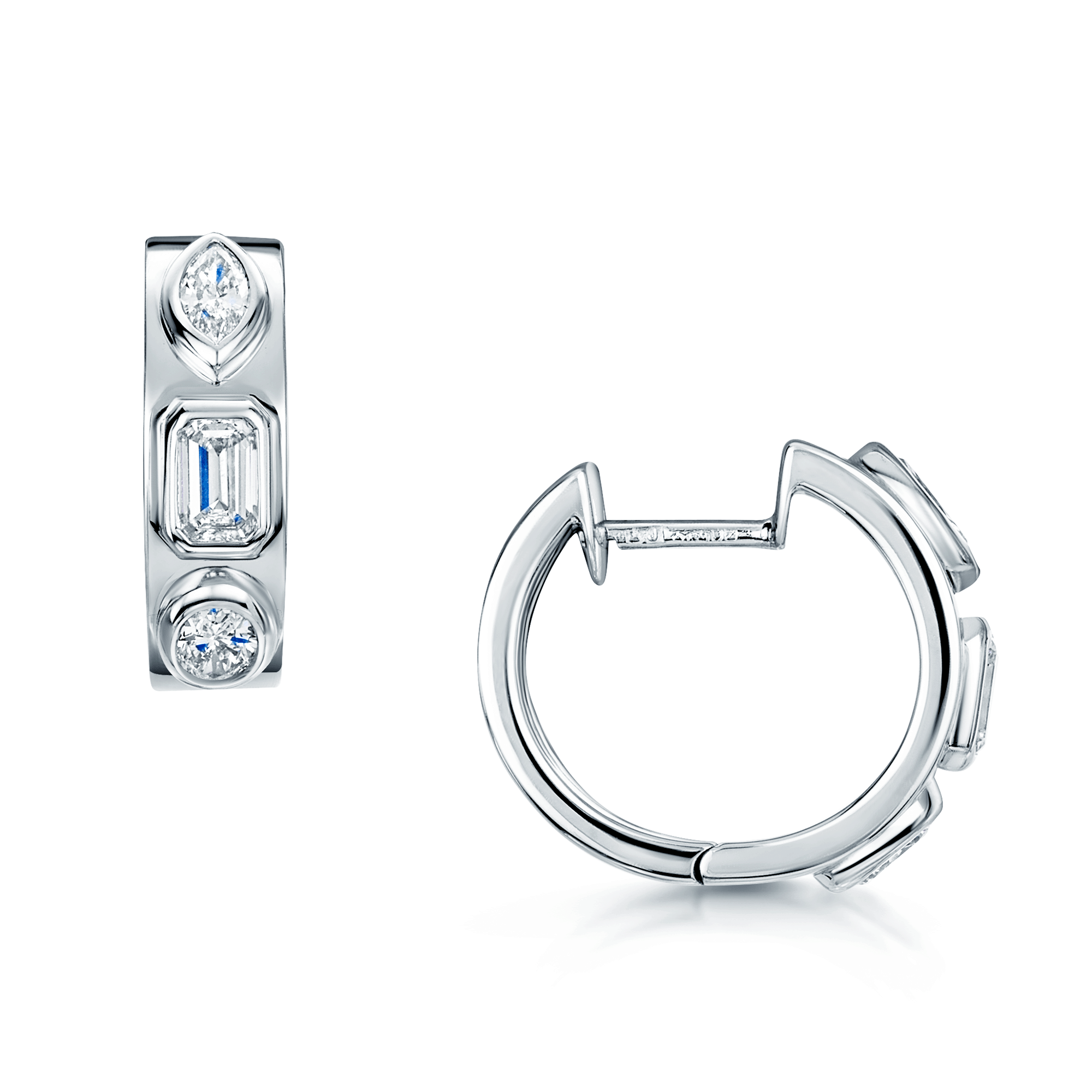 Berry's Platinum Fancy Cut Rub Over Set Hoop Earrings - Berry's Jewellers