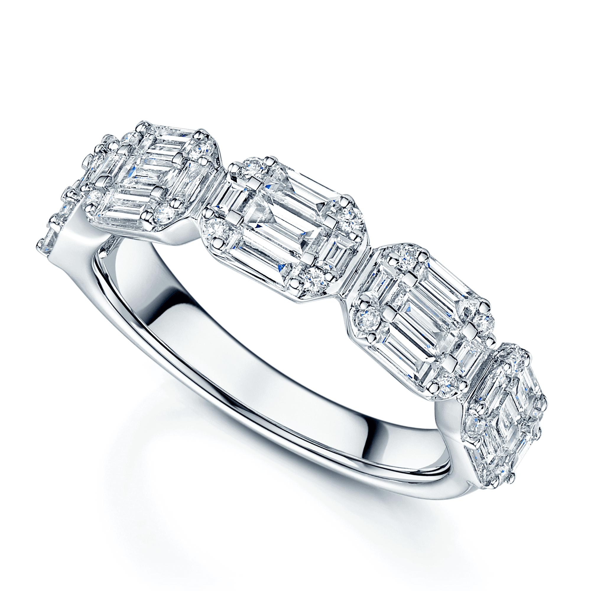 Berry's Platinum Five Stone Baguette and Round Brilliant Diamond Horizontal Cluster Ring - Berry's Jewellers