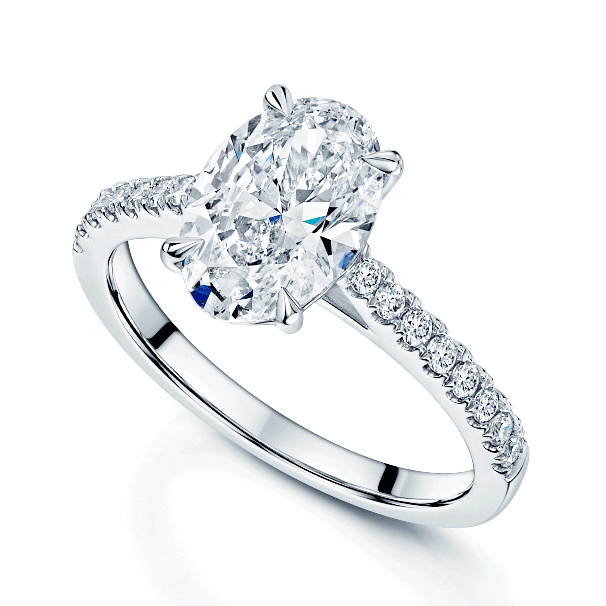 Berry's Platinum GIA Certificated 2.05 Carat Oval Cut Diamond Solitaire Ring With Diamond Shoulders - Berry's Jewellers