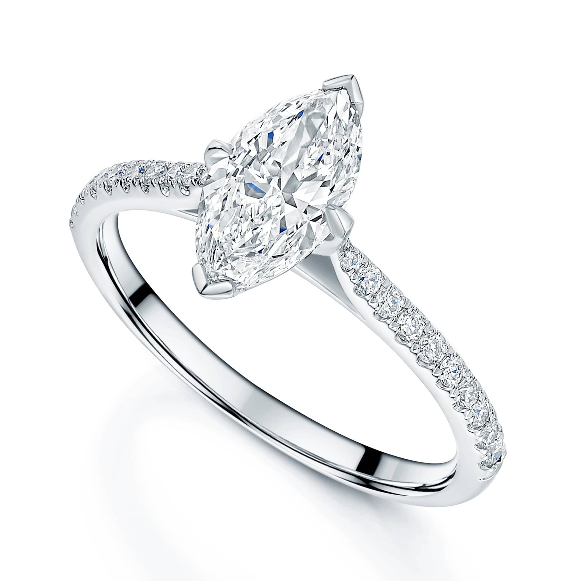 Platinum GIA Certificated Marquise Cut Diamond Ring With Diamond Set Shoulders