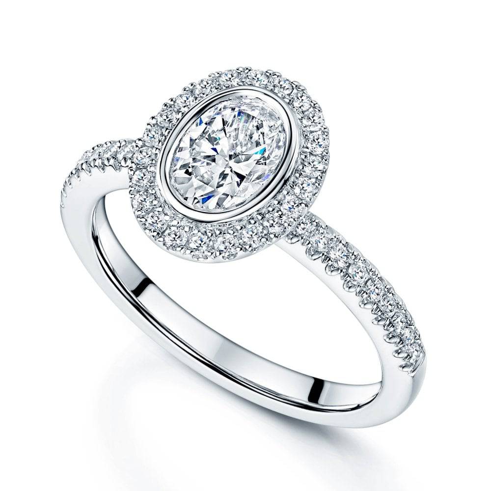 Berry's Platinum GIA Certificated Oval Cut Diamond Ring With A Halo Surround And Diamond Shoulders - Berry's Jewellers