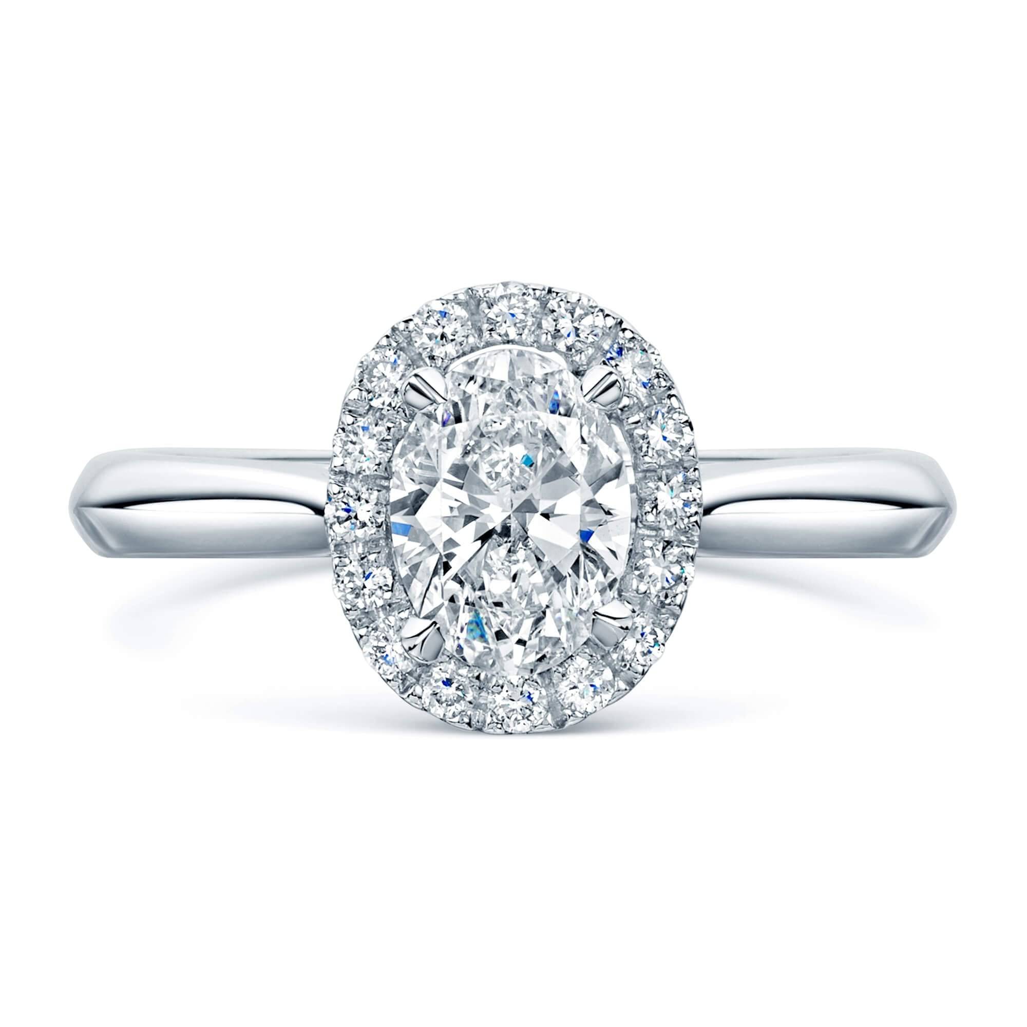 Berry's Platinum GIA Certificated Oval Diamond Ring With A Diamond Halo Surround - Berry's Jewellers