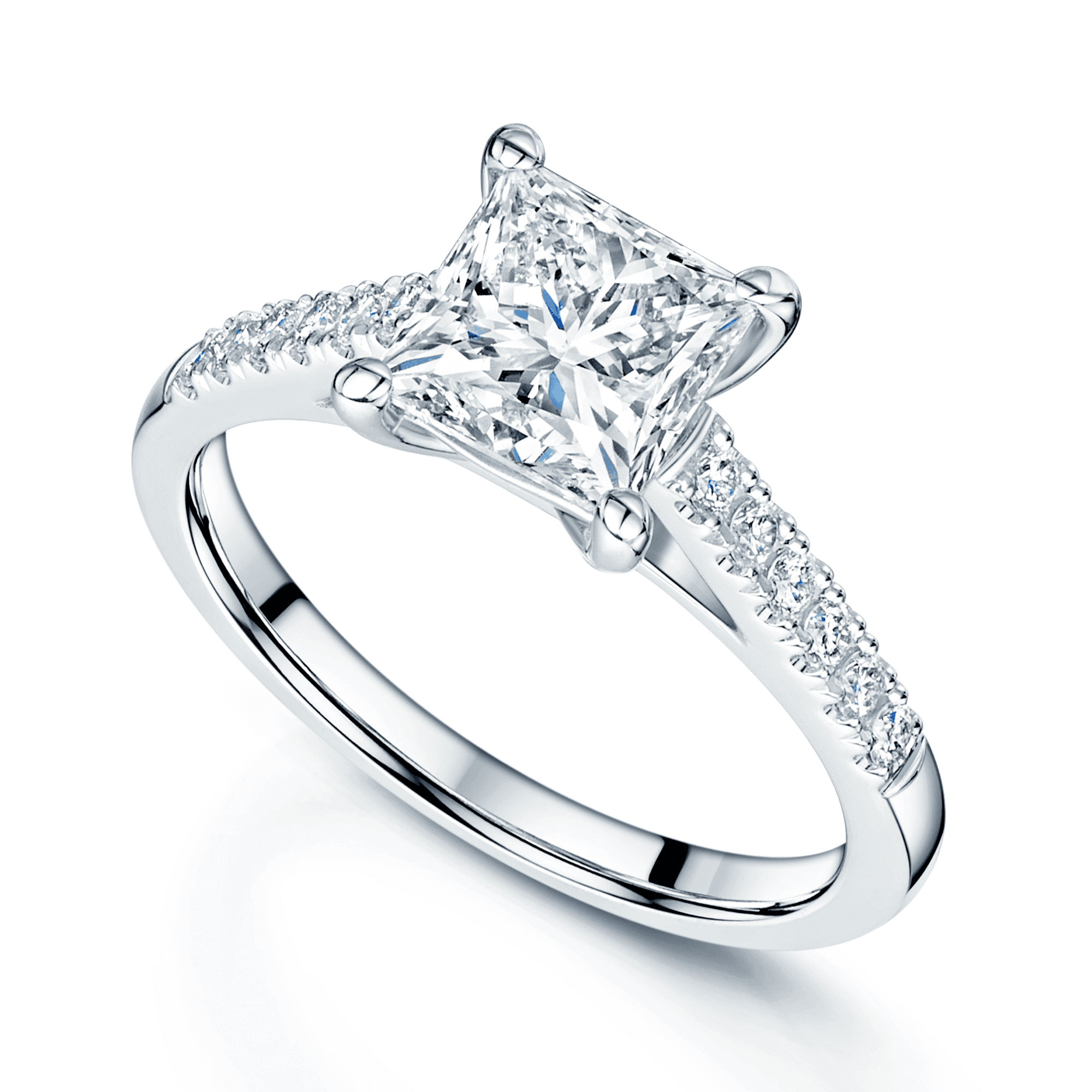 Berry's Platinum GIA Certificated Princess Cut Diamond Solitaire Ring With Diamond Set Shoulders - Berry's Jewellers