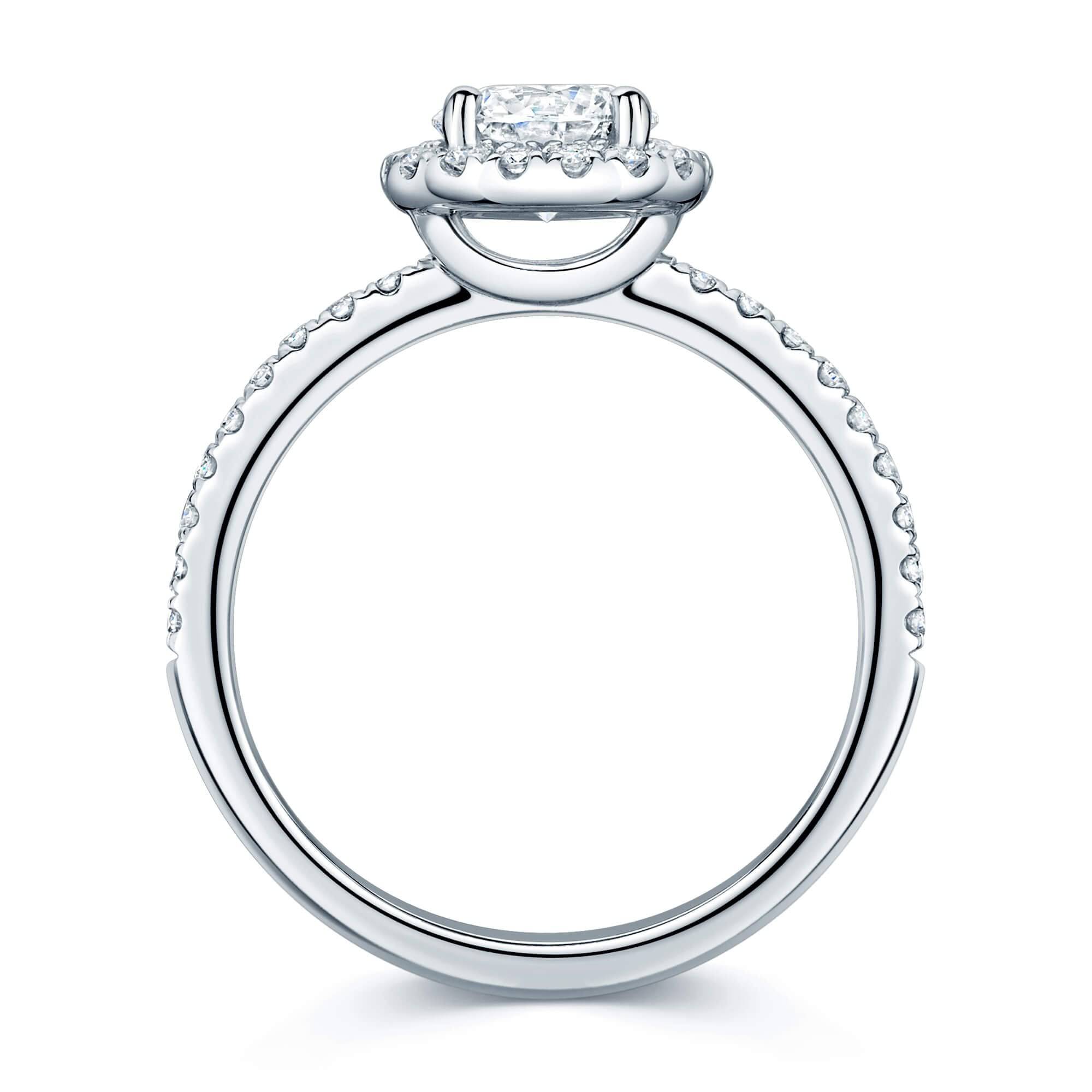 Berry's Platinum GIA Certificated Round Brilliant Cut Diamond Halo Ring With Diamond Set Shoulders - Berry's Jewellers