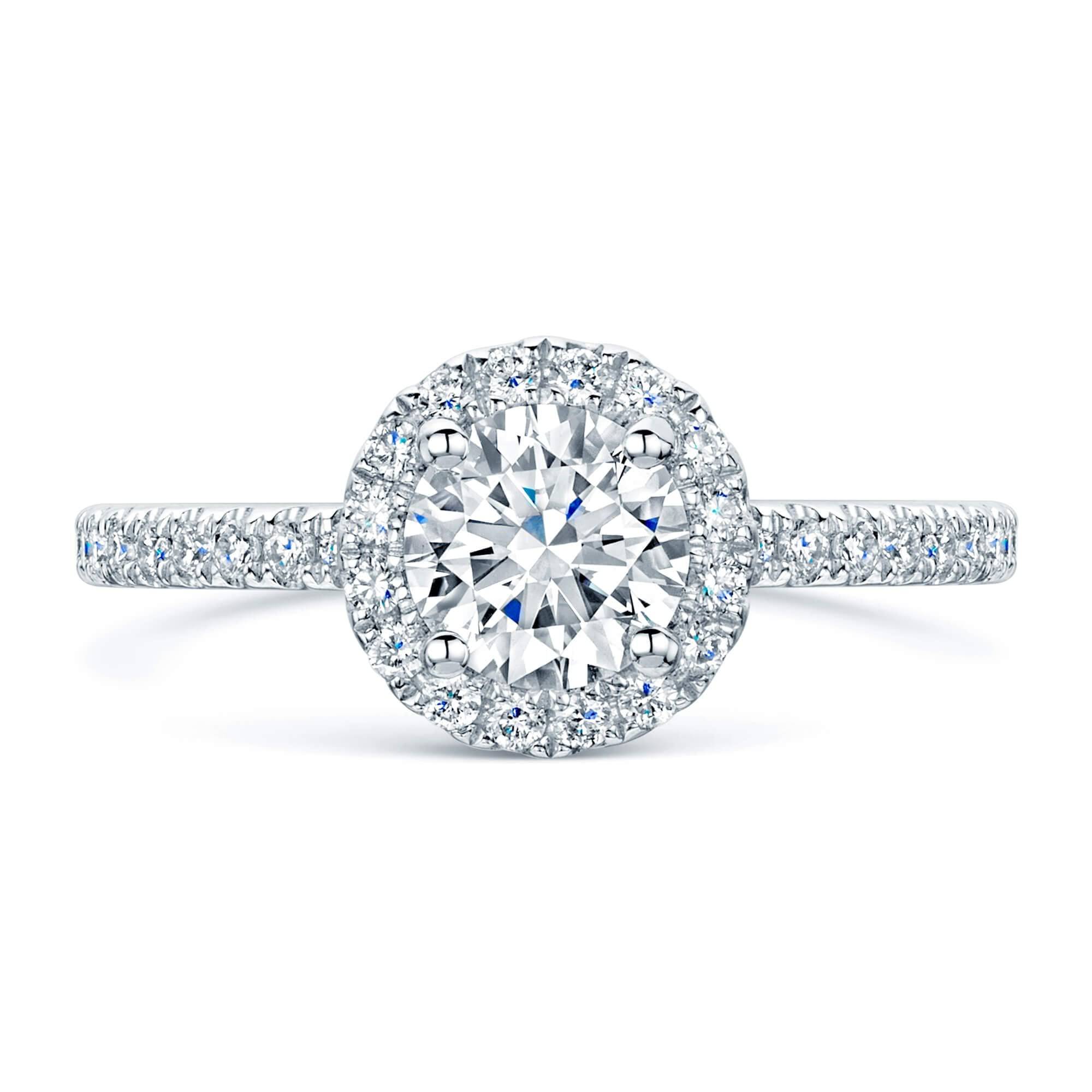 Berry's Platinum GIA Certificated Round Brilliant Cut Diamond Halo Ring With Diamond Set Shoulders - Berry's Jewellers