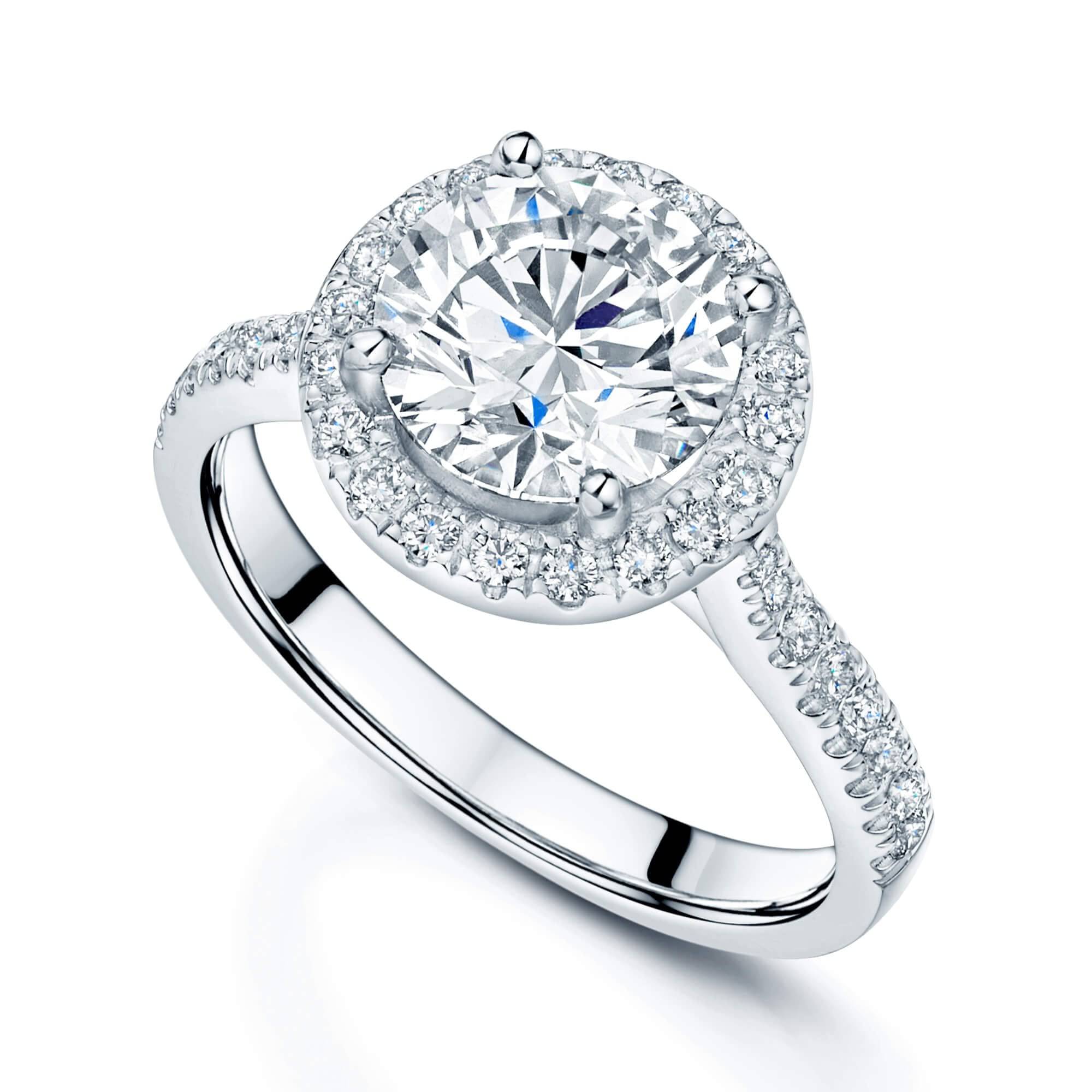 Berry's Platinum GIA Certificated Round Brilliant Cut Diamond Halo Ring with Diamond Set Shoulders - Berry's Jewellers