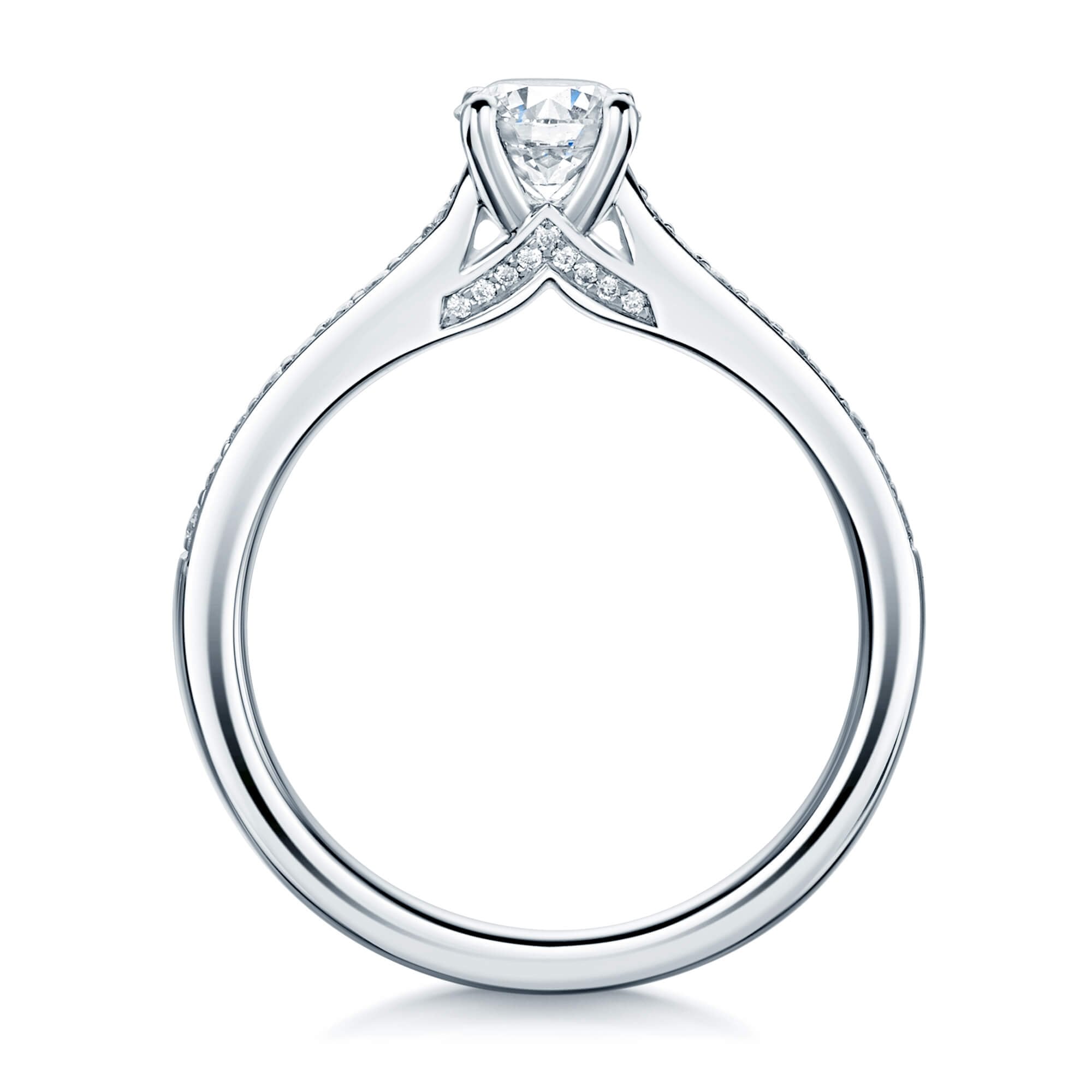 Platinum GIA Certificated Round Brilliant Cut Diamond Ring With Diamond Underbezel And Shoulders