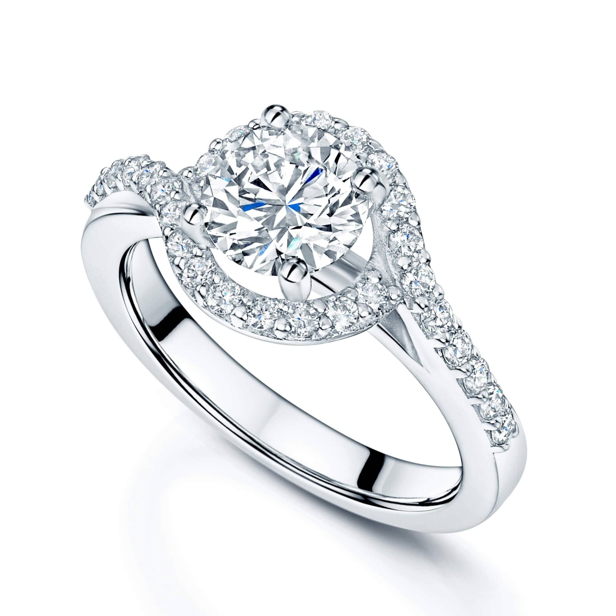 Berry's Platinum GIA Certificated Round Brilliant Cut Diamond Ring With Twist Diamond Shoulders - Berry's Jewellers