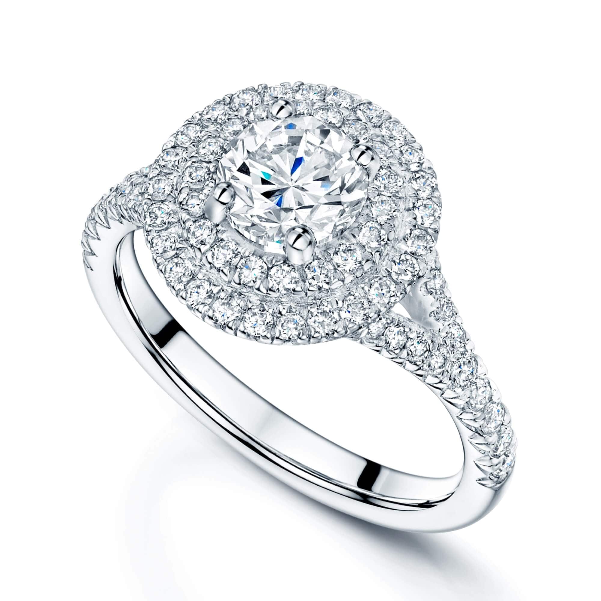 Berry's Platinum GIA Diamond Double Halo Ring with Split Diamond Shoulders - Berry's Jewellers