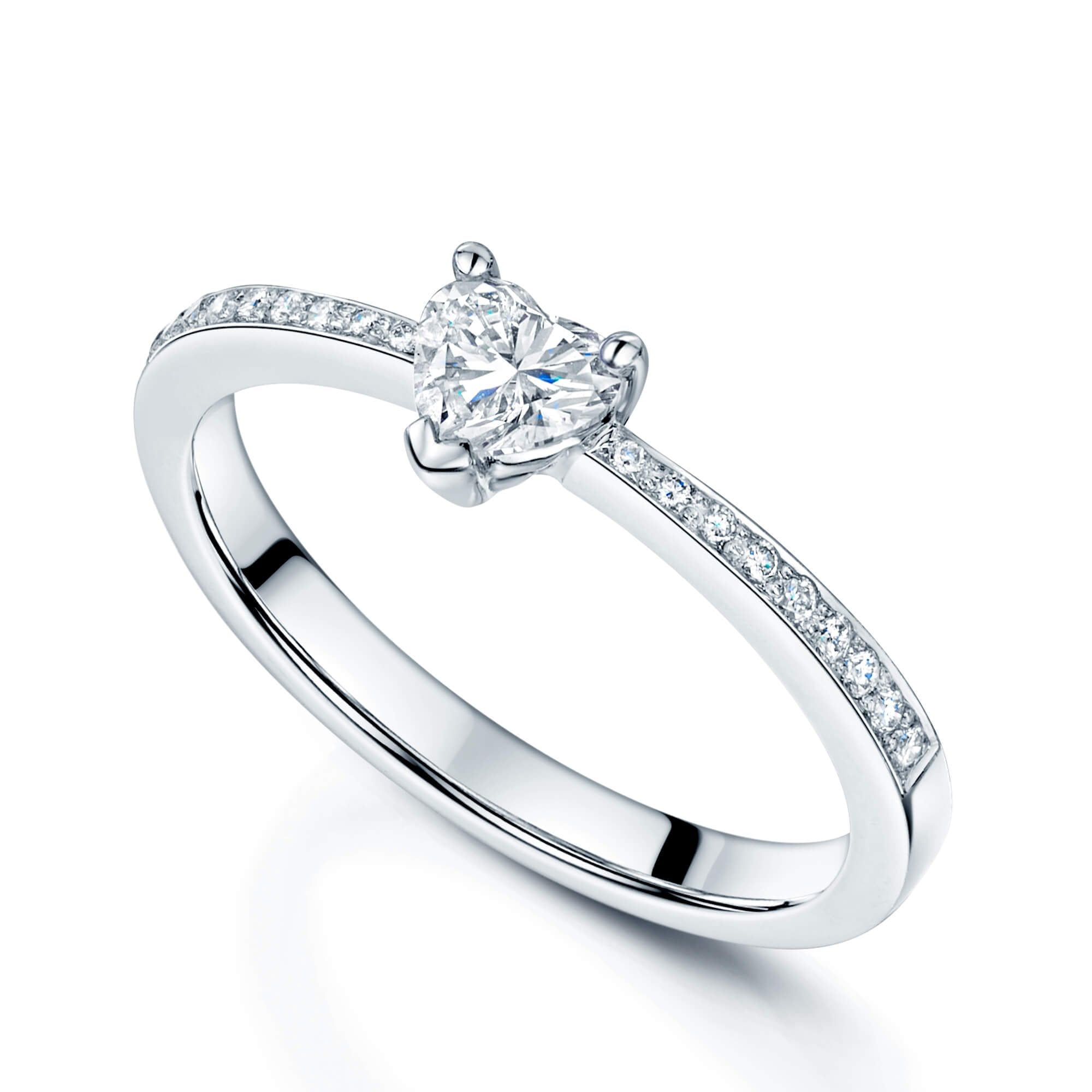 Platinum Heart Cut Diamond 0.40ct Solitaire Ring with 0.10ct Diamond Pave Set Shoulders