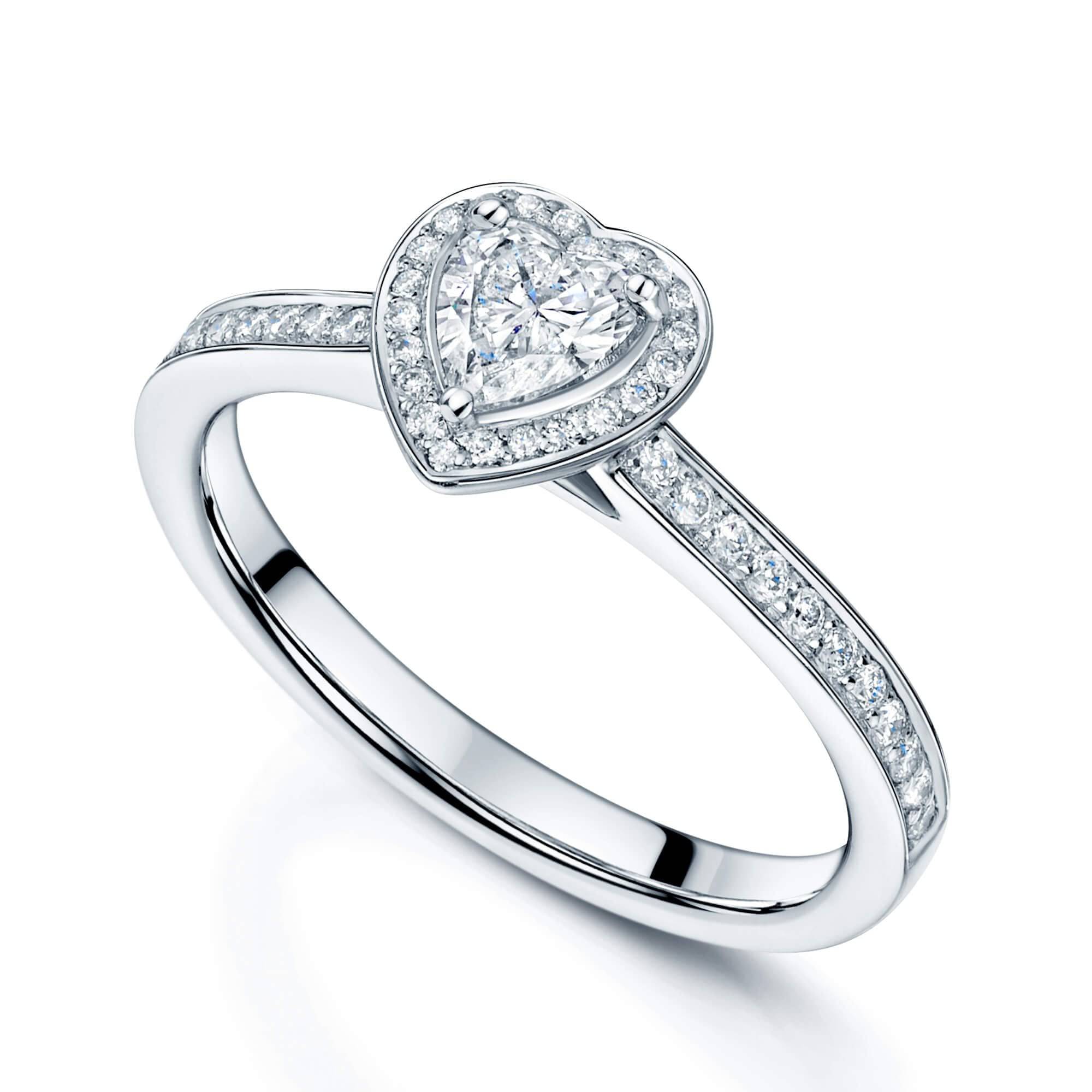 Berry's Platinum Heart Shaped Diamond Halo Ring With Diamond Shoulders - Berry's Jewellers