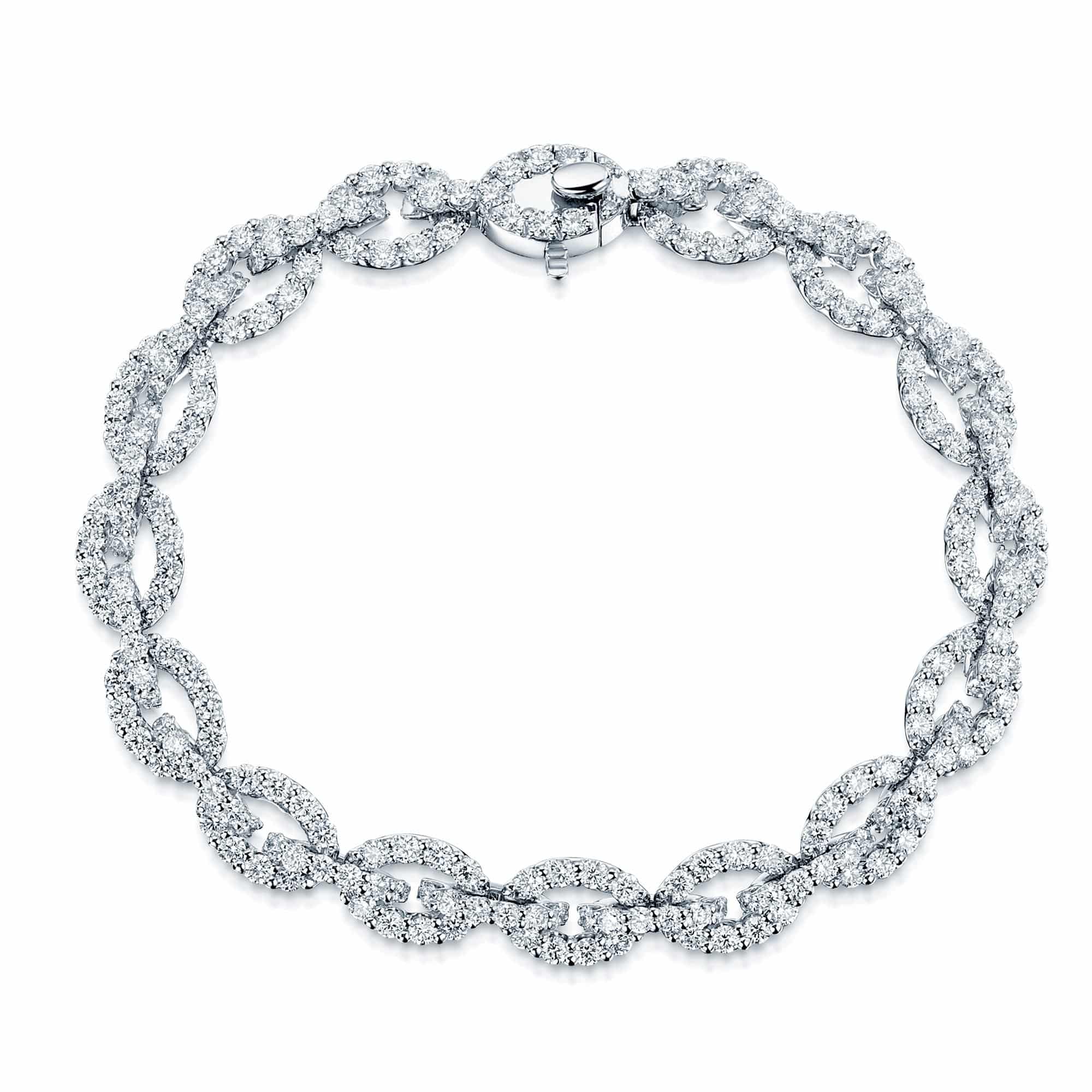 Platinum Link Design Round Brilliant Cut Diamond Bracelet