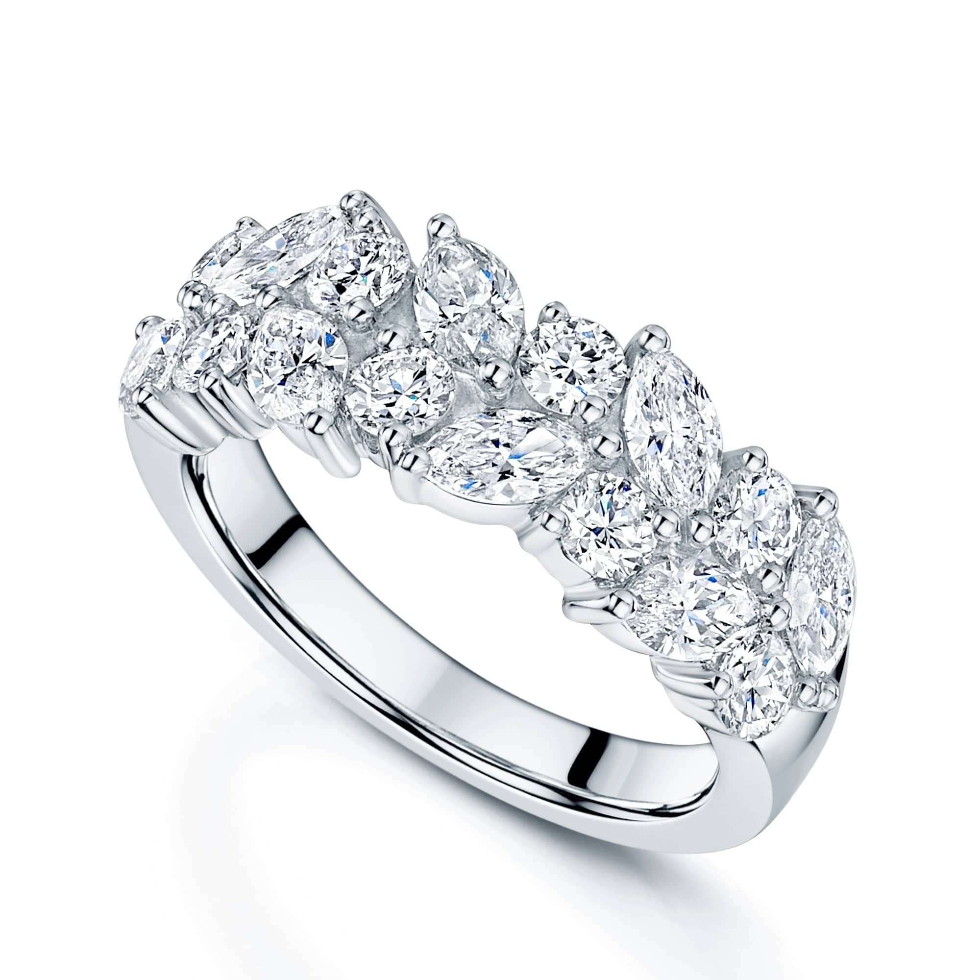 Platinum Marquise & Round Brilliant Cut Two Row Ring