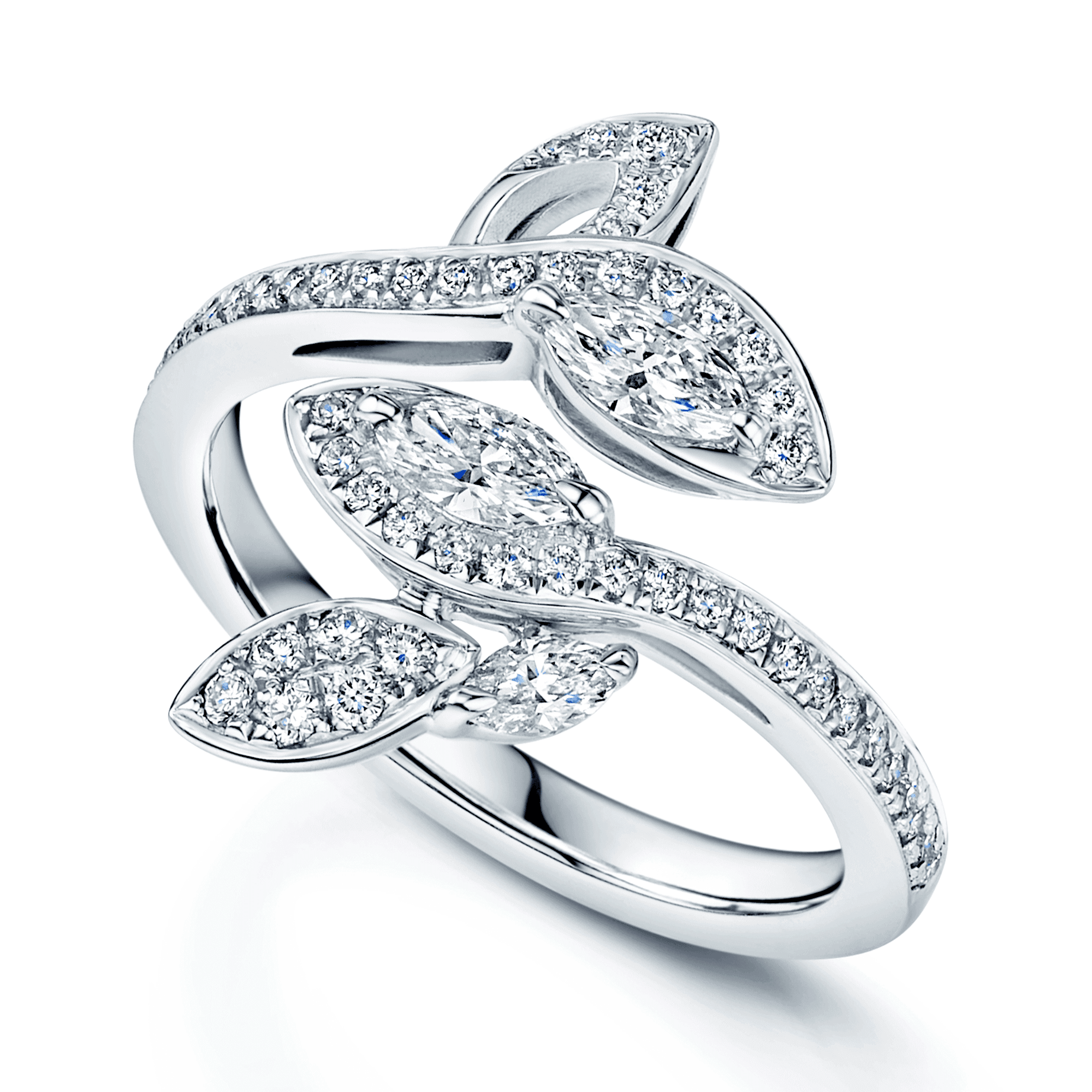 Berry's Platinum Marquise & Round Brilliant Diamond Leaf Open Twist Ring - Berry's Jewellers