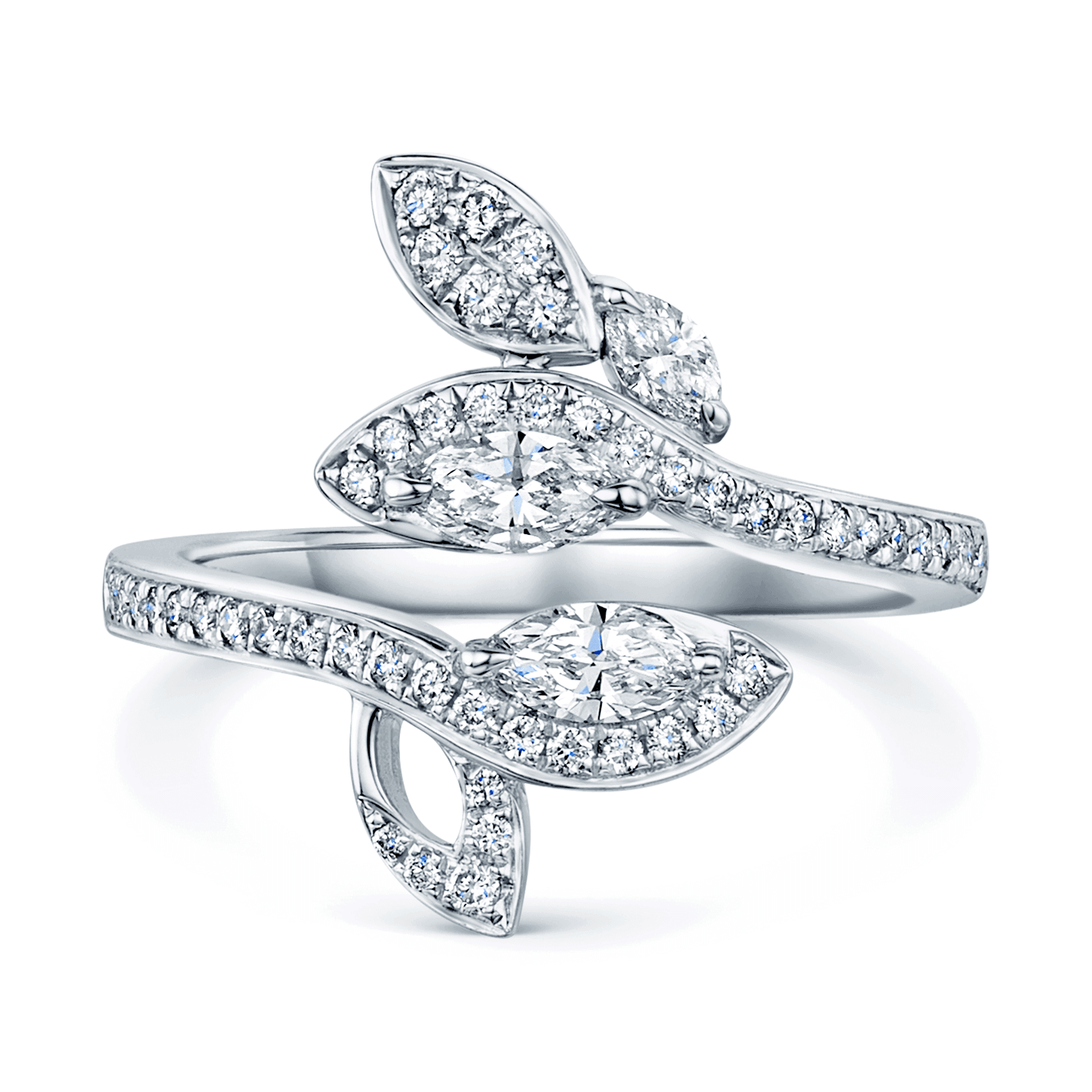 Berry's Platinum Marquise & Round Brilliant Diamond Leaf Open Twist Ring - Berry's Jewellers