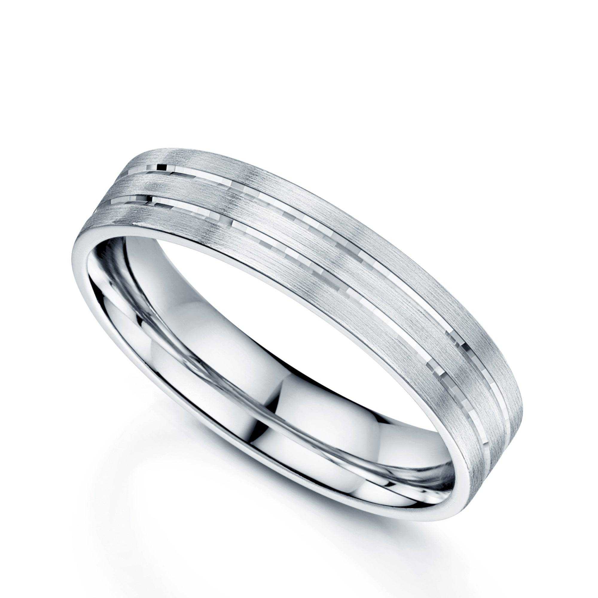 Berry's Platinum Matt & Polished Line Flat Court Wedding Ring - Berry's Jewellers