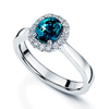 Platinum Oval Blue-Green Sapphire Diamond Halo Set Ring