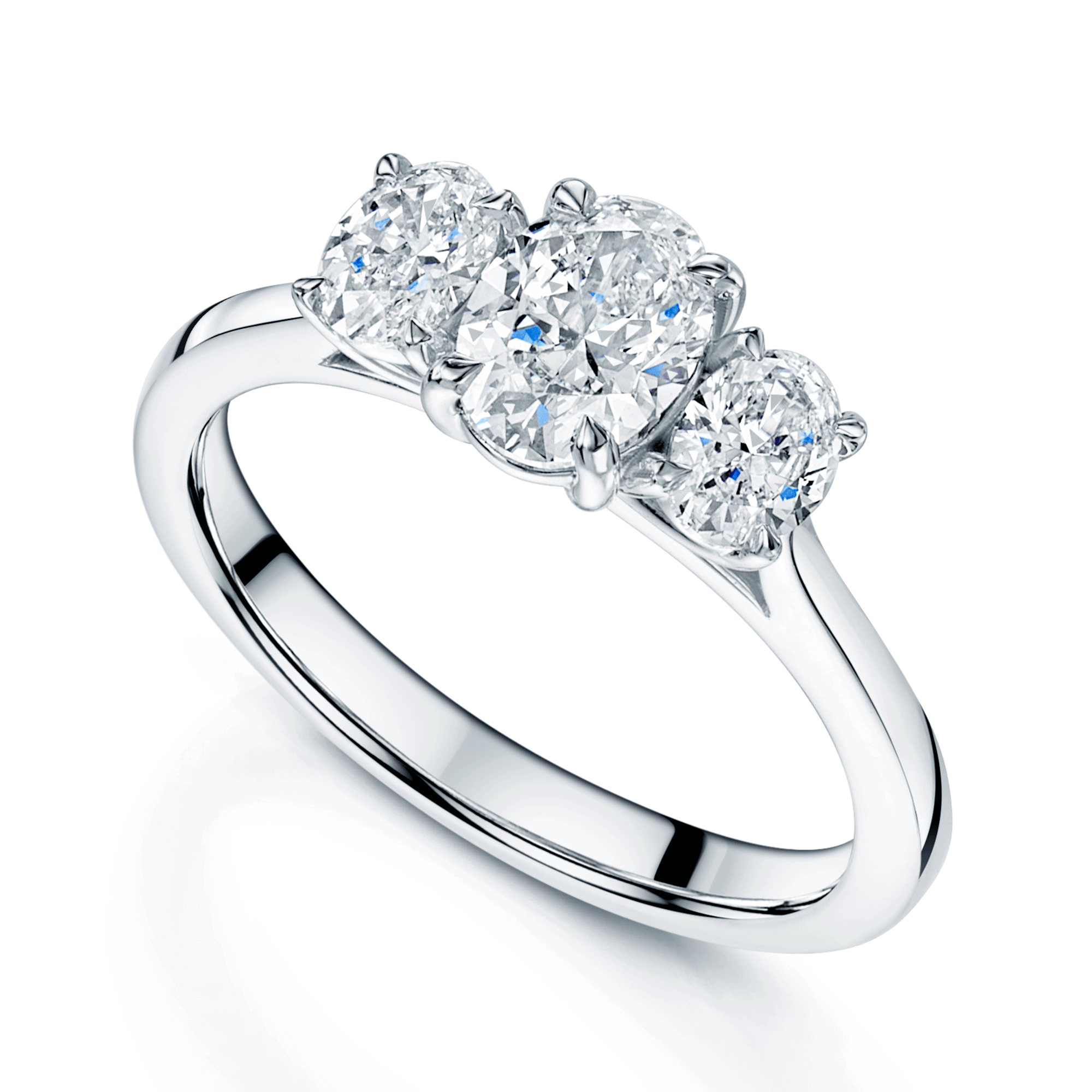 Platinum Oval Cut Diamond Three Stone Ring