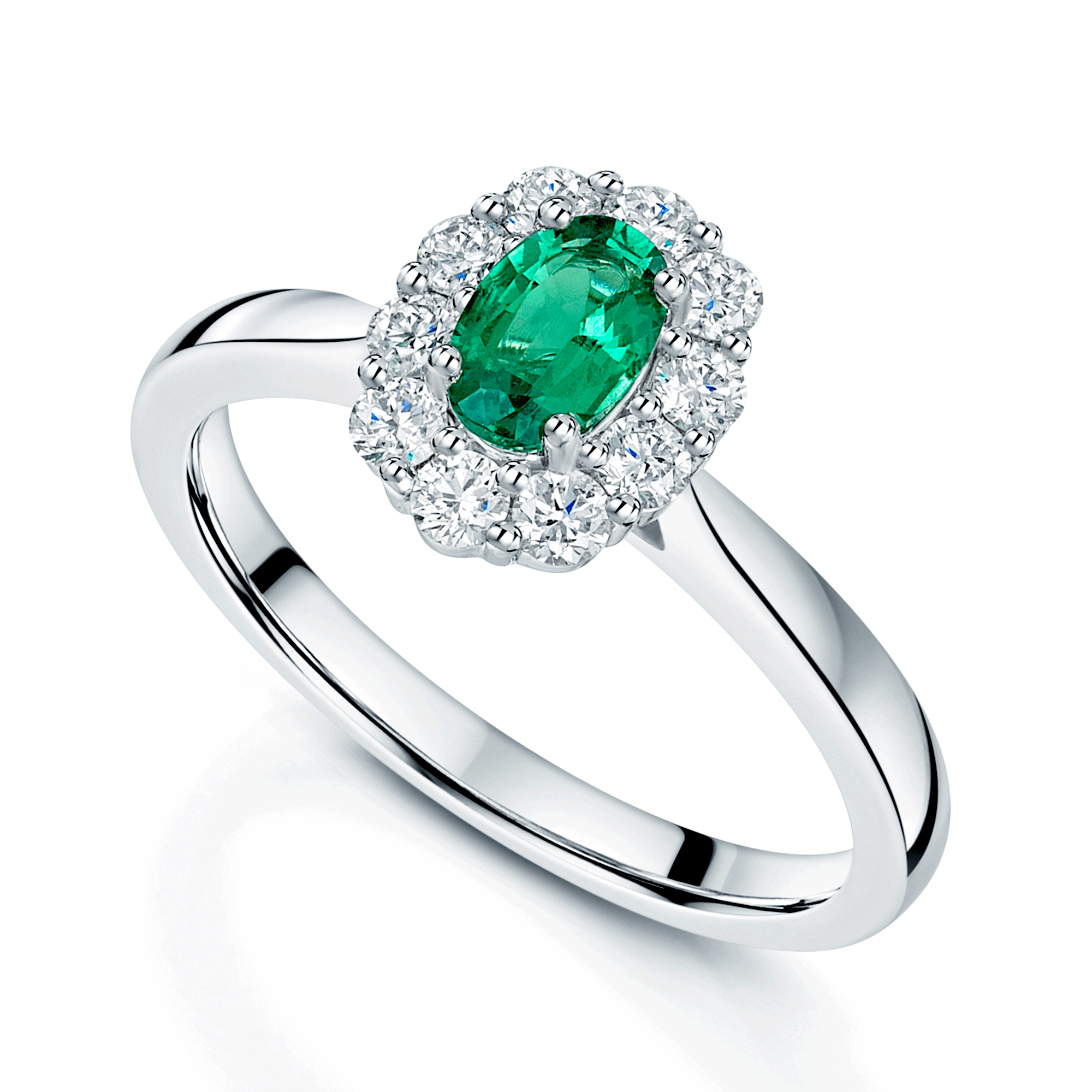 Berry's Platinum Oval Cut Emerald And Diamond Cluster Ring - Berry's Jewellers