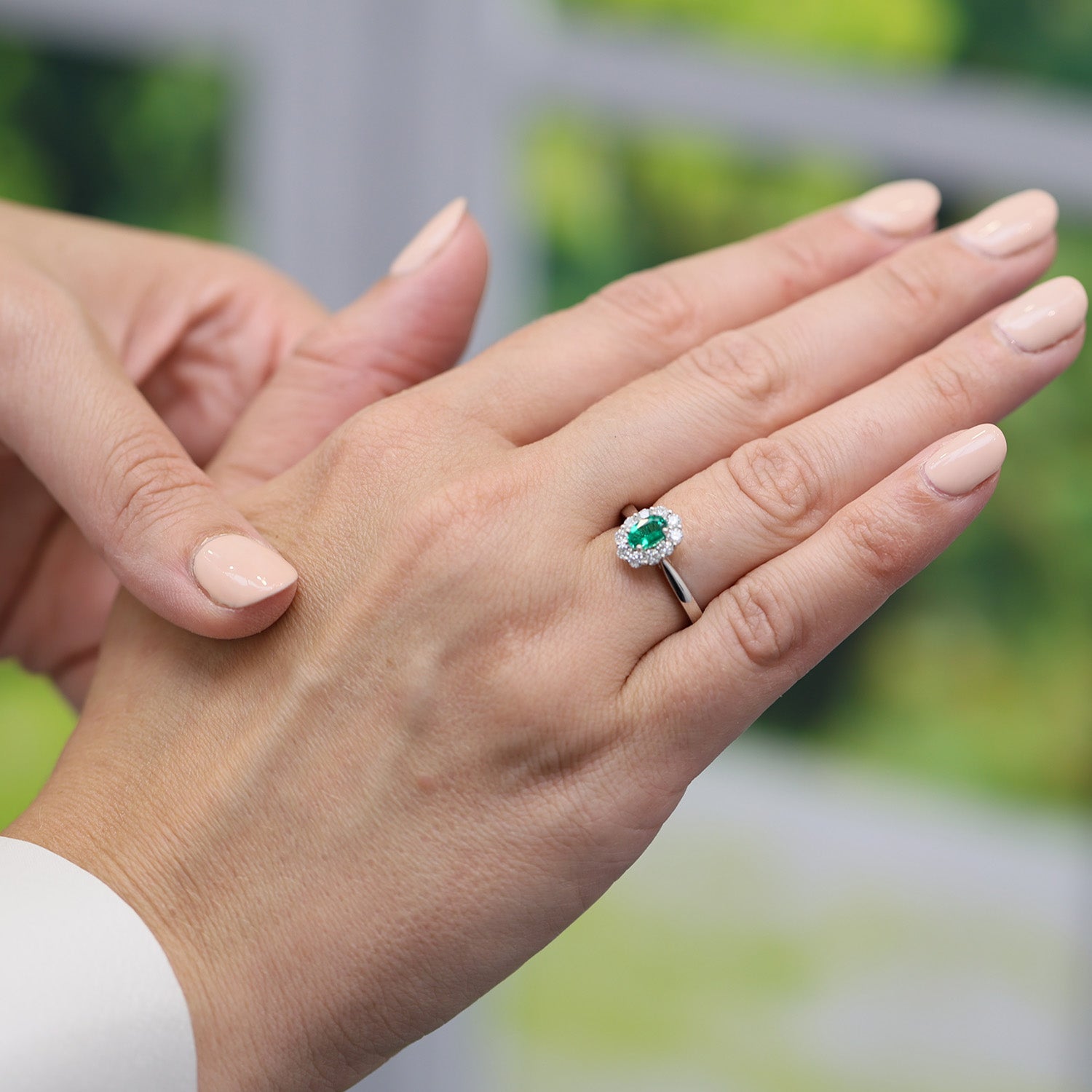 Berry's Platinum Oval Cut Emerald And Diamond Cluster Ring - Berry's Jewellers