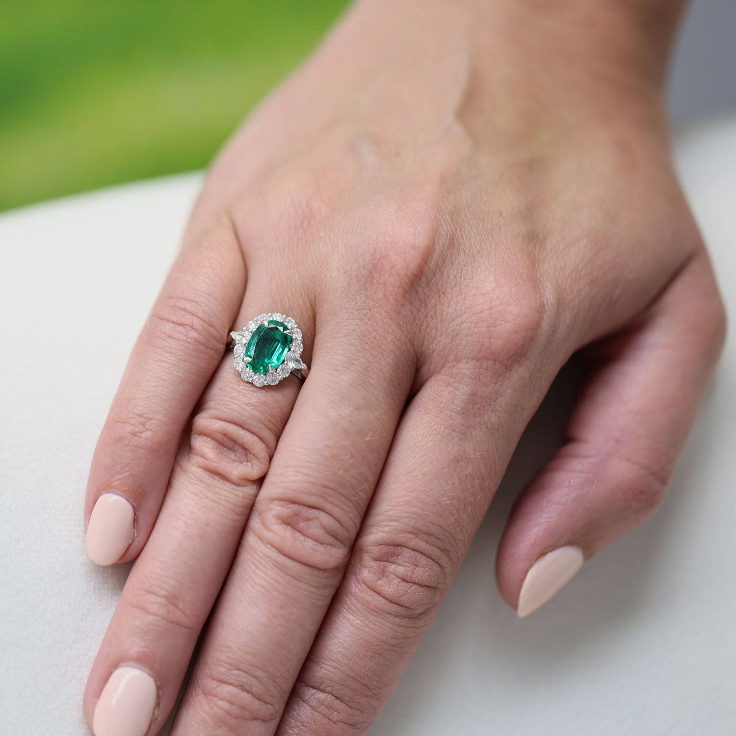 Berry's Platinum Oval Cut Emerald And Diamond Halo Cluster Ring - Berry's Jewellers